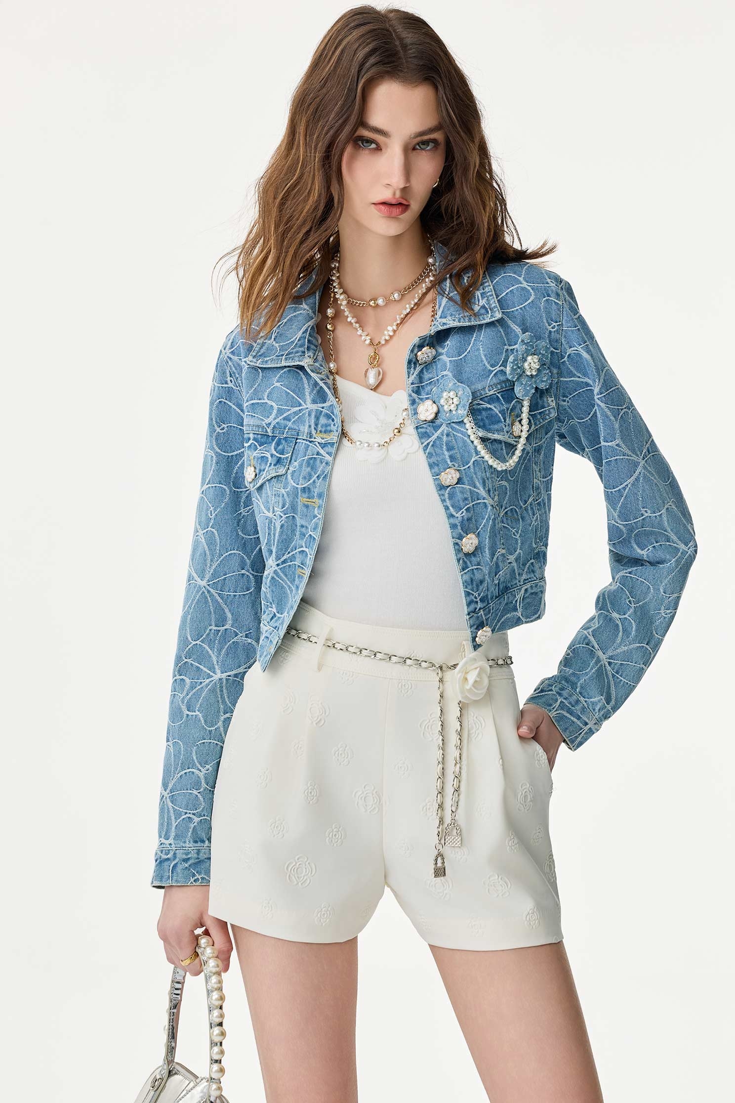 Floral Embossed Print ShortsFloral Embossed Print Shorts,Season (SS) Look,Shorts