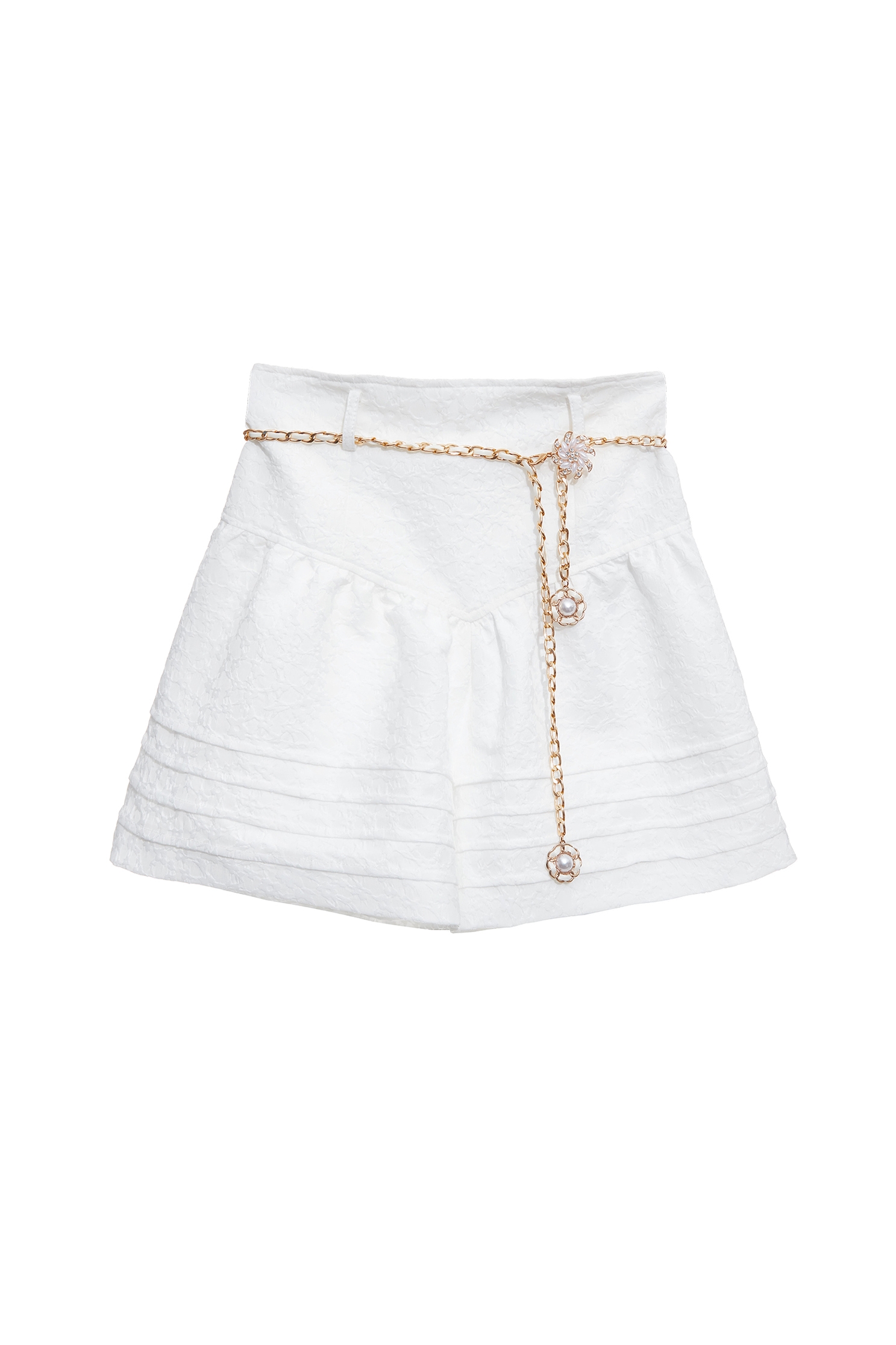 Embossed Floral Detail High Waist ShortsEmbossed Floral Detail High Waist Shorts,Season (SS) Look,White pants,Shorts,pants