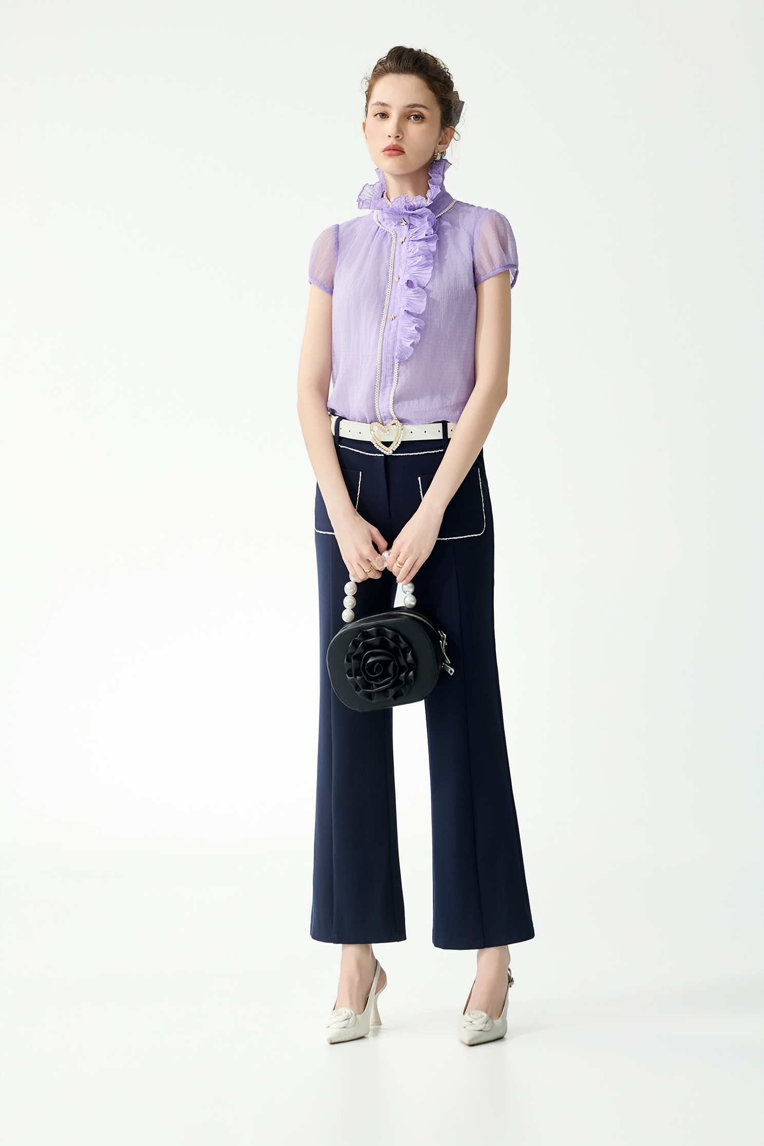 Contrast Trim Detail Patch Pocket PantsContrast Trim Detail Patch Pocket Pants,Bell-bottoms,Season (SS) Look,pearl,pants