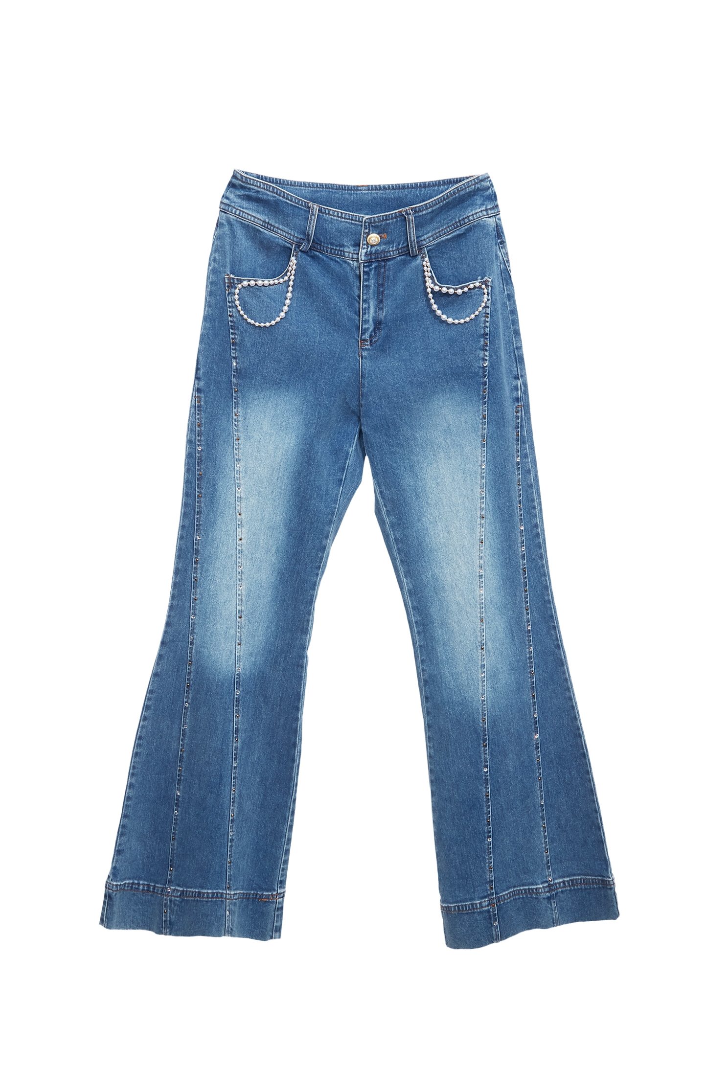Pearl Detail Wide Leg JeansPearl Detail Wide Leg Jeans,Bell-bottoms,Season (SS) Look,Denim,Jeans,pearl,City Feminine,pants