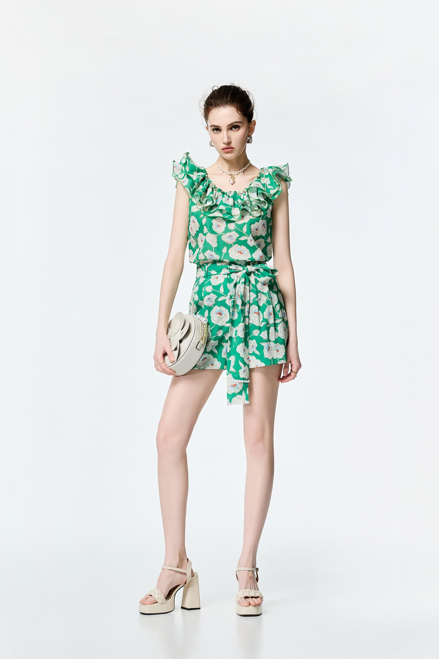 Floral Print Belted Bow ShortsFloral Print Belted Bow Shorts,Season (SS) Look,co-ord sets,pearl,City Feminine,Shorts,Belts,blossoms,Skorts,upperclass