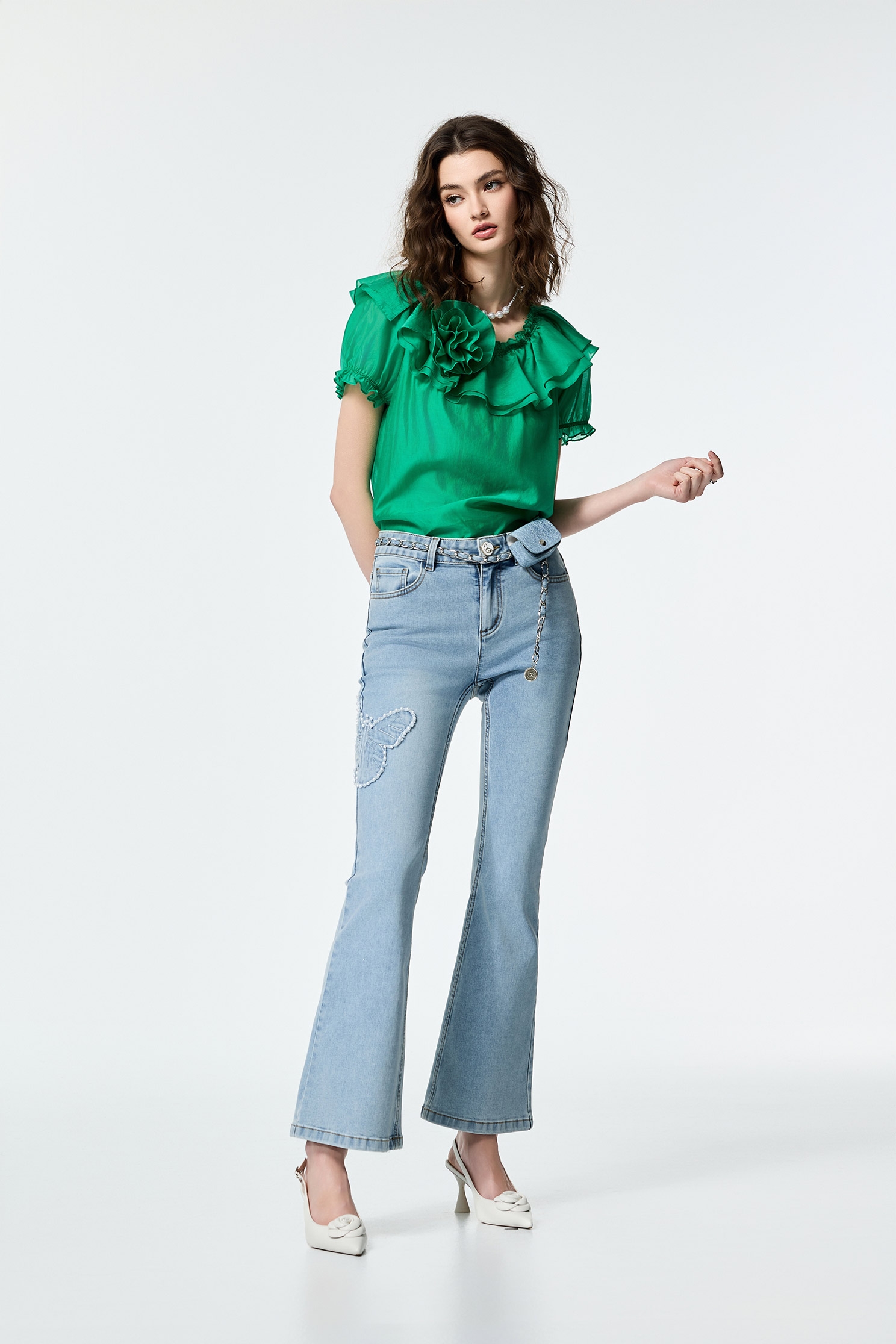 Mini Belted Waist Pouch Boot Leg JeansMini Belted Waist Pouch Boot Leg Jeans,Embroidered,Bell-bottoms,Season (SS) Look,Denim,Jeans,pearl,City Feminine,Valentine,Bell-bottoms