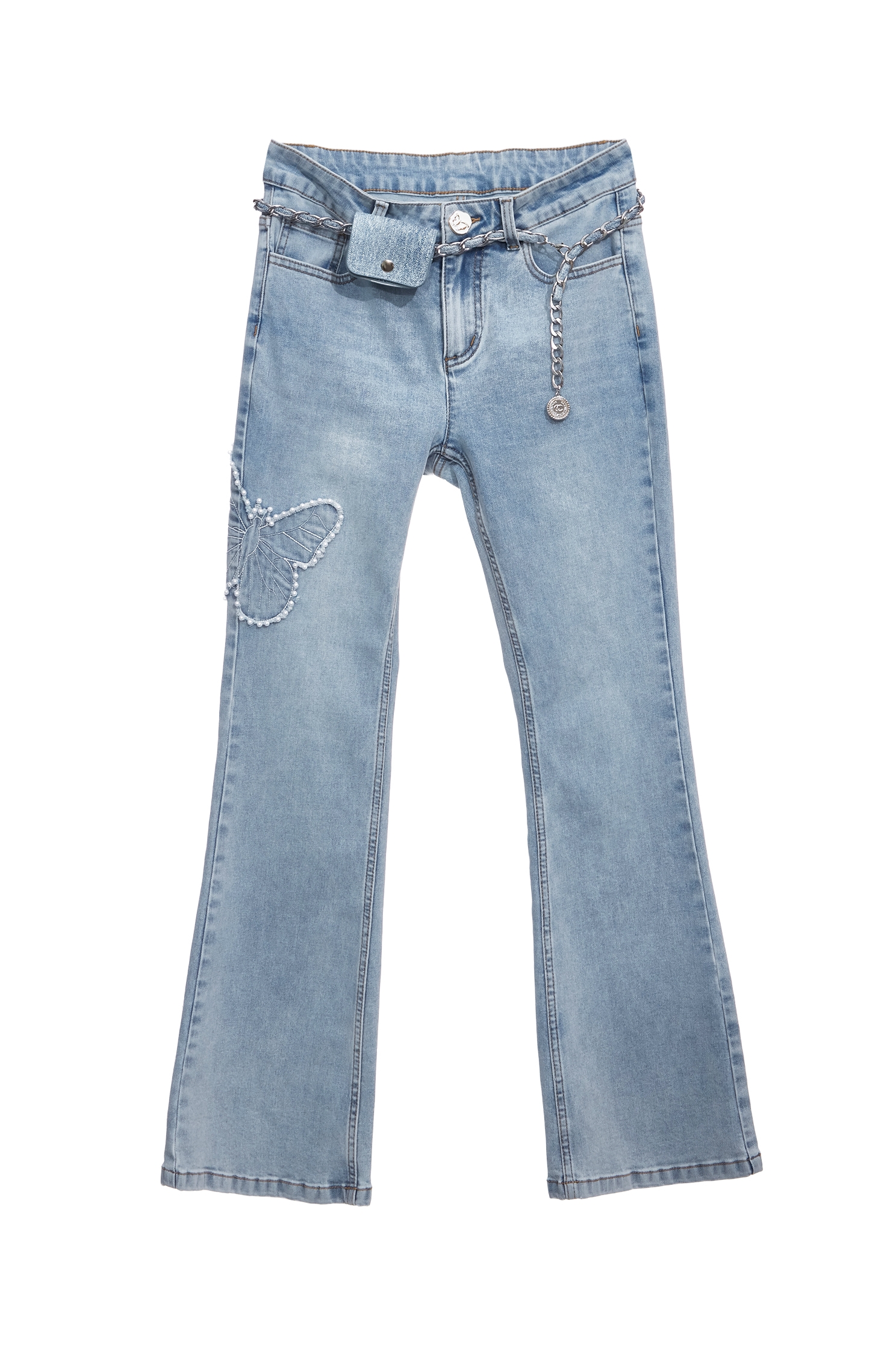 Mini Belted Waist Pouch Boot Leg JeansMini Belted Waist Pouch Boot Leg Jeans,Embroidered,Bell-bottoms,Season (SS) Look,Denim,Jeans,pearl,City Feminine,Valentine,Bell-bottoms