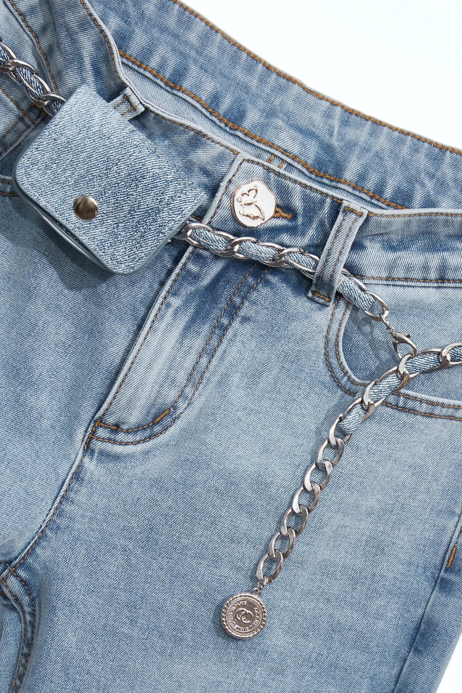 Mini Belted Waist Pouch Boot Leg JeansMini Belted Waist Pouch Boot Leg Jeans,Embroidered,Bell-bottoms,Season (SS) Look,Denim,Jeans,pearl,City Feminine,Valentine,Bell-bottoms