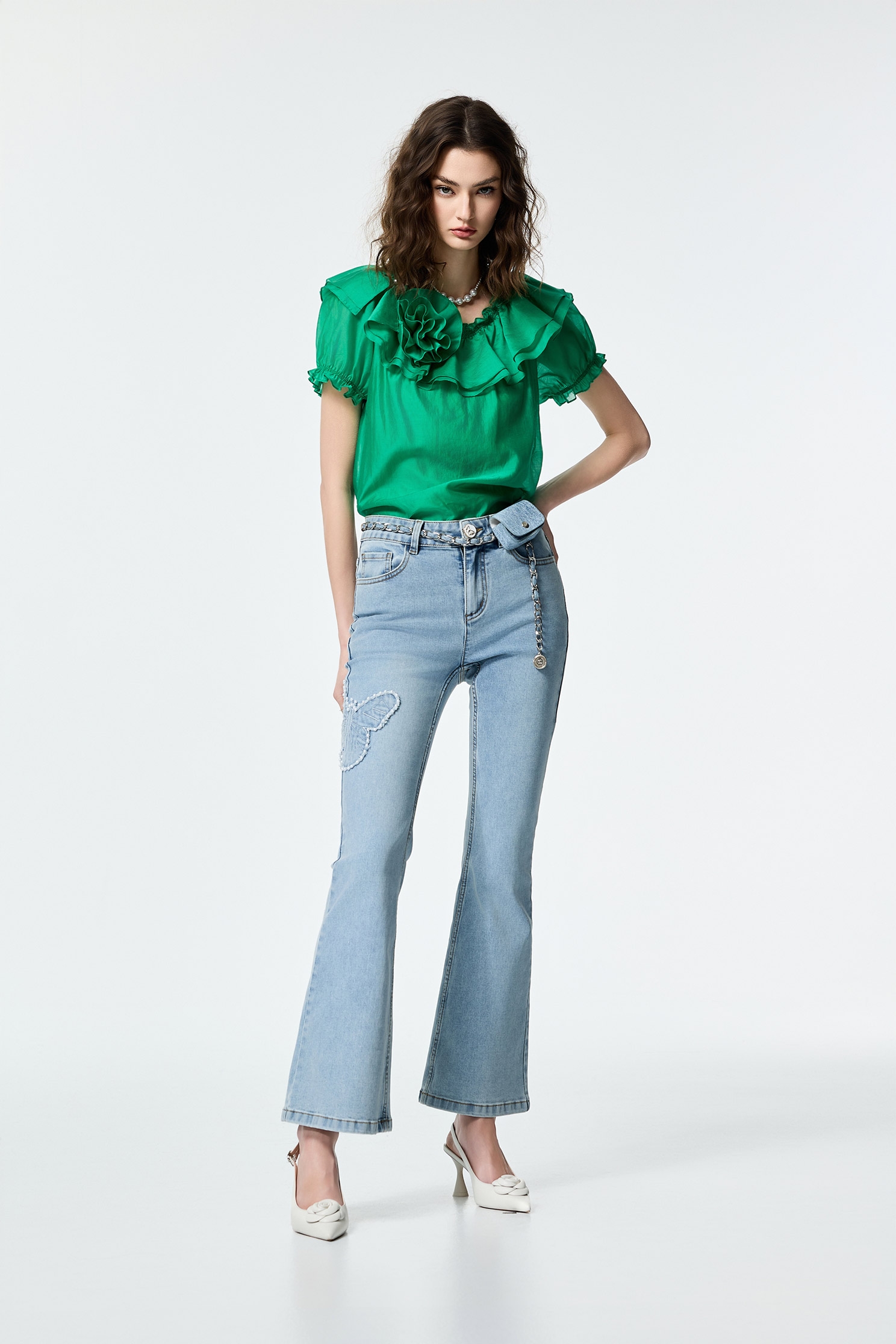 Mini Belted Waist Pouch Boot Leg JeansMini Belted Waist Pouch Boot Leg Jeans,Embroidered,Bell-bottoms,Season (SS) Look,Denim,Jeans,pearl,City Feminine,Valentine,Bell-bottoms