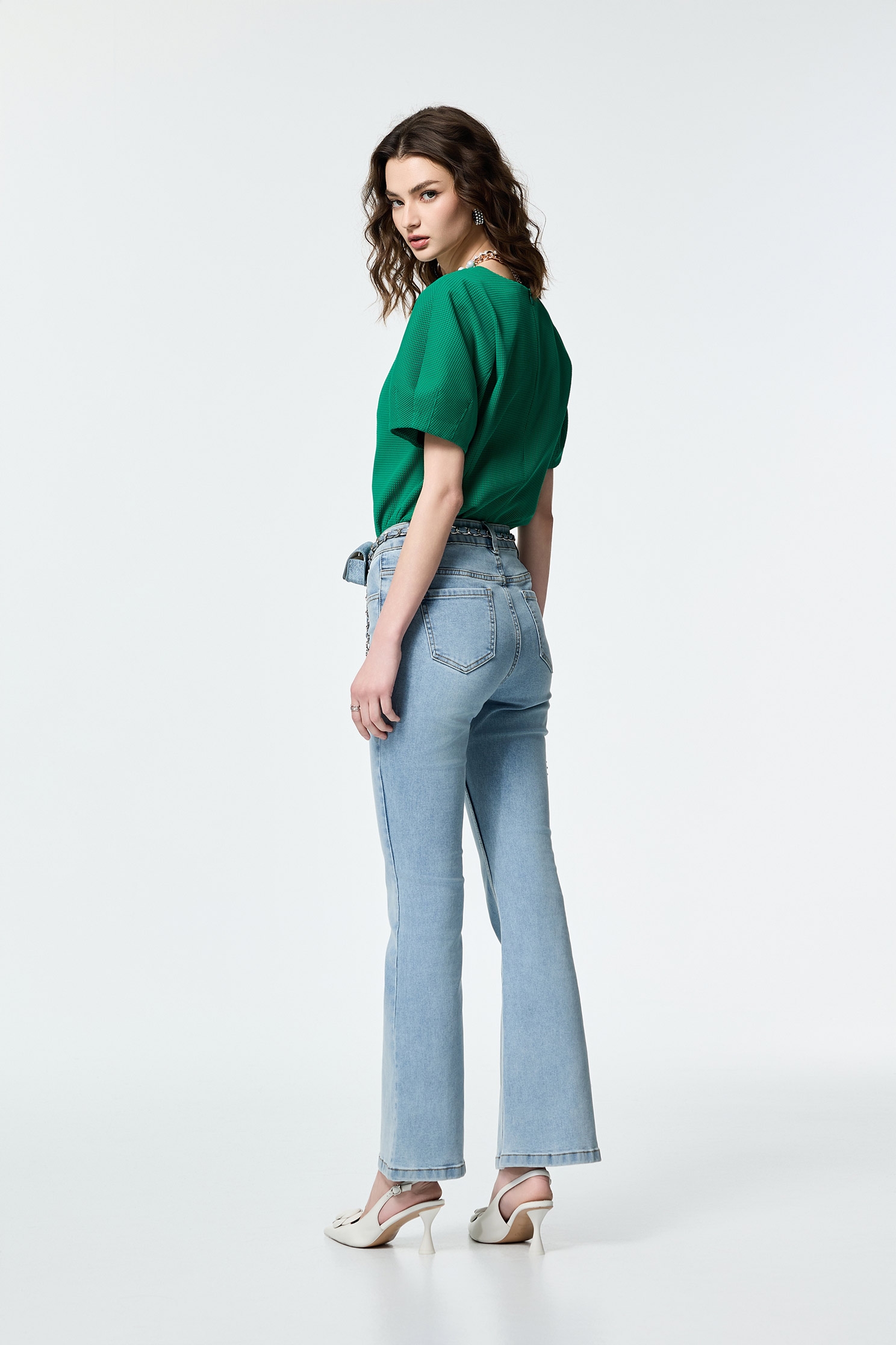 Mini Belted Waist Pouch Boot Leg JeansMini Belted Waist Pouch Boot Leg Jeans,Embroidered,Bell-bottoms,Season (SS) Look,Denim,Jeans,pearl,City Feminine,Valentine,Bell-bottoms