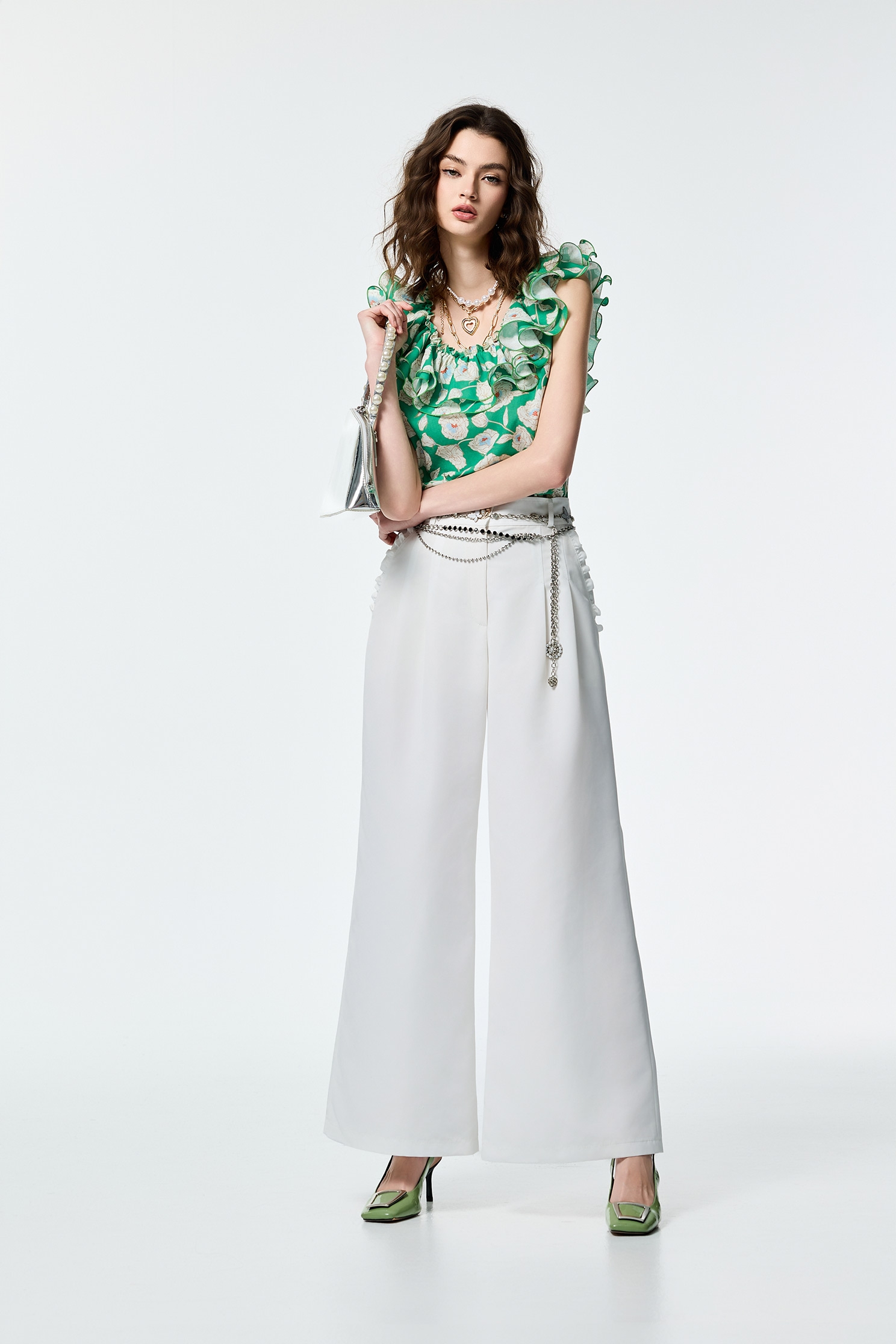 Wide Leg Pants With Butterfly Chain BeltWide Leg Pants With Butterfly Chain Belt,Office Looks,Culottes,Season (SS) Look,City Feminine,Culottes