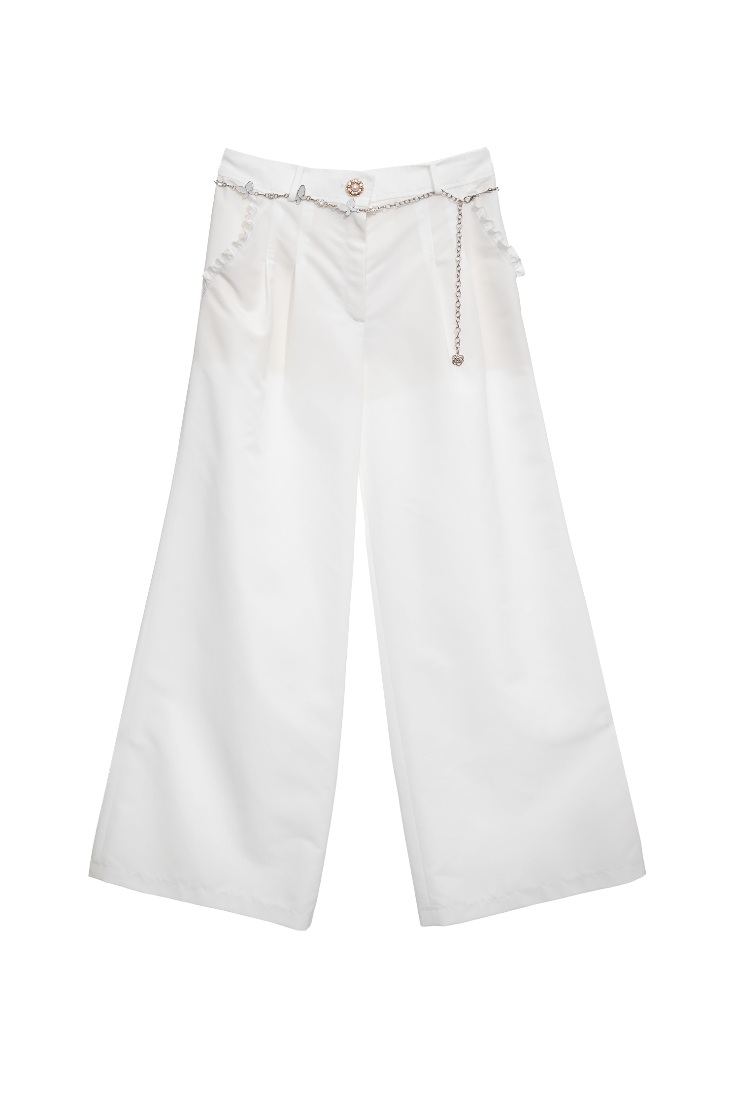 Wide Leg Pants With Butterfly Chain BeltWide Leg Pants With Butterfly Chain Belt,Office Looks,Culottes,Season (SS) Look,City Feminine,Culottes