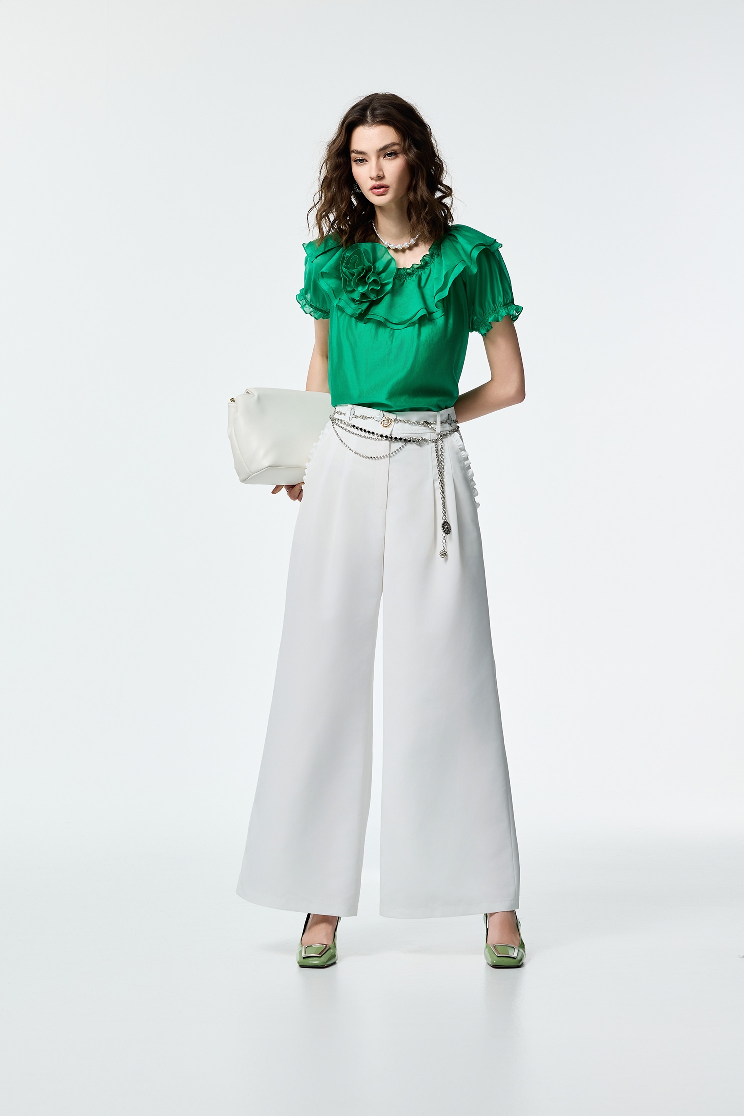 Wide Leg Pants With Butterfly Chain BeltWide Leg Pants With Butterfly Chain Belt,Office Looks,Culottes,Season (SS) Look,City Feminine,Culottes
