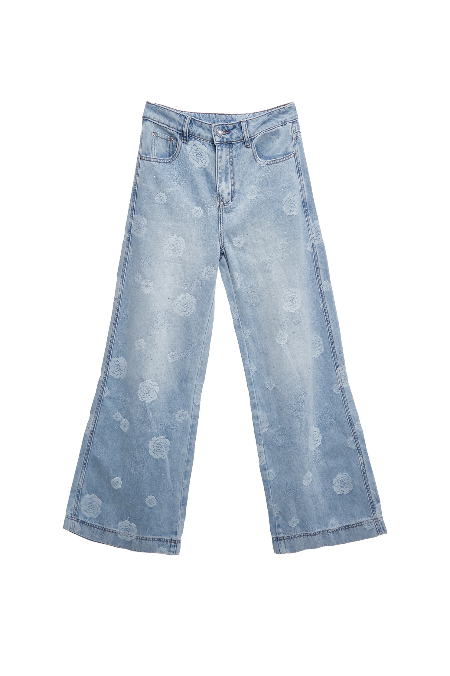 Rose Motif Sequin Wide Leg Jeans,Season (SS) Look,Denim,Jeans,pearl,pants