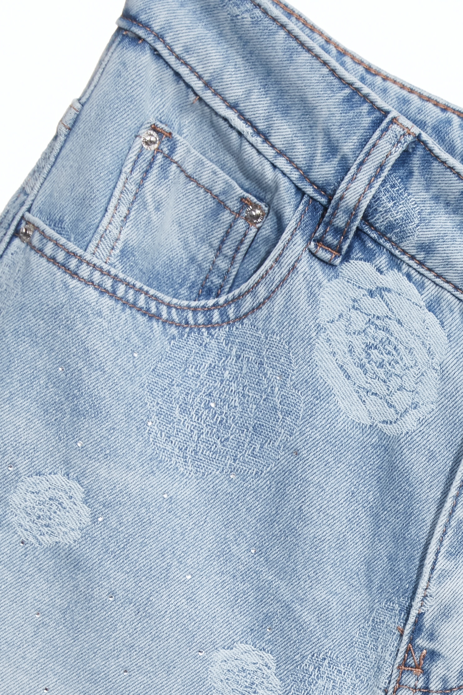 Rose Motif Sequin Wide Leg Jeans,Season (SS) Look,Denim,Jeans,pearl,pants