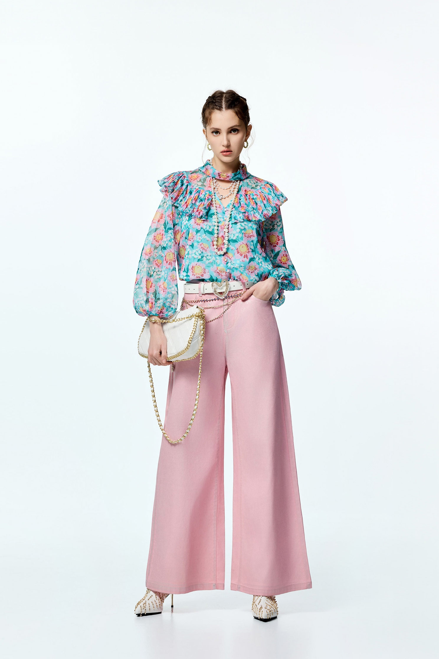 Metallic Sheen Pink JeansMetallic Sheen Pink Jeans,Office Looks,co-ord sets,Denim,Denim pants,Season (AW) Look,Valentine,Wide-leg jeans,Pants