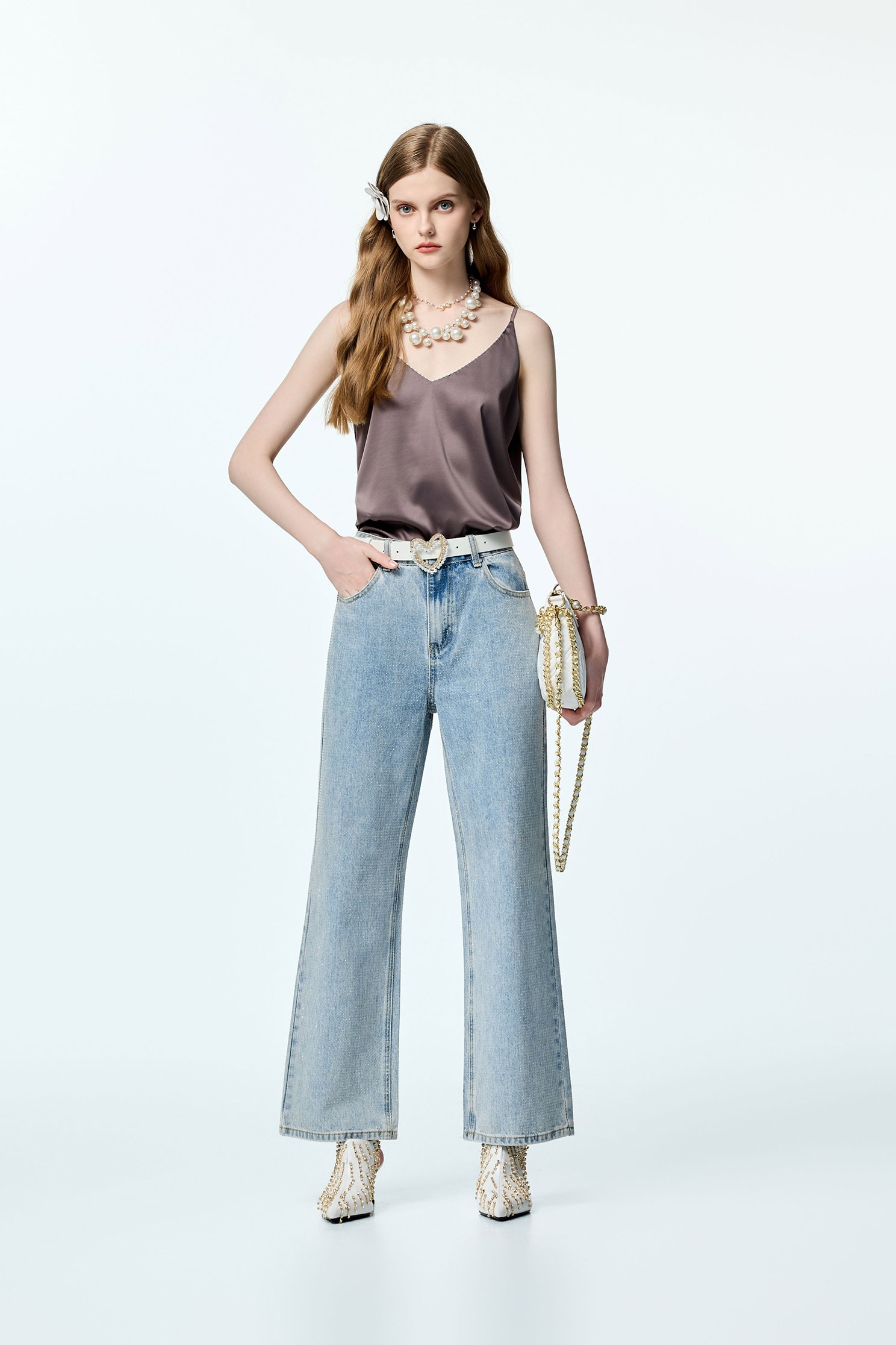 Iron On Sequin Detail Straight Cut JeansIron On Sequin Detail Straight Cut Jeans,Office Looks,Culottes,Denim,Jeans,Season (AW) Look,Valentine,Wide-leg jeans,upperclass