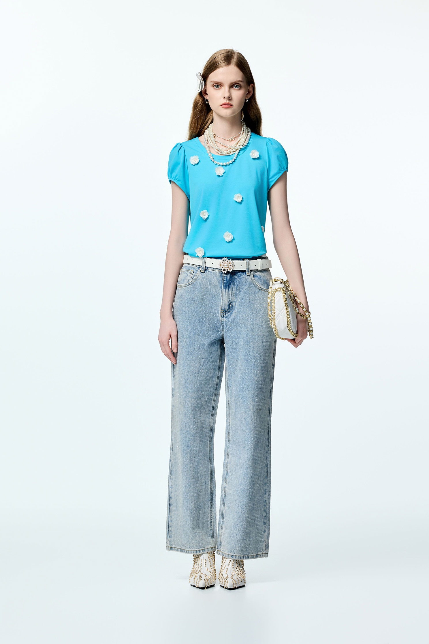 Iron On Sequin Detail Straight Cut JeansIron On Sequin Detail Straight Cut Jeans,Office Looks,Culottes,Denim,Jeans,Season (AW) Look,Valentine,Wide-leg jeans,upperclass