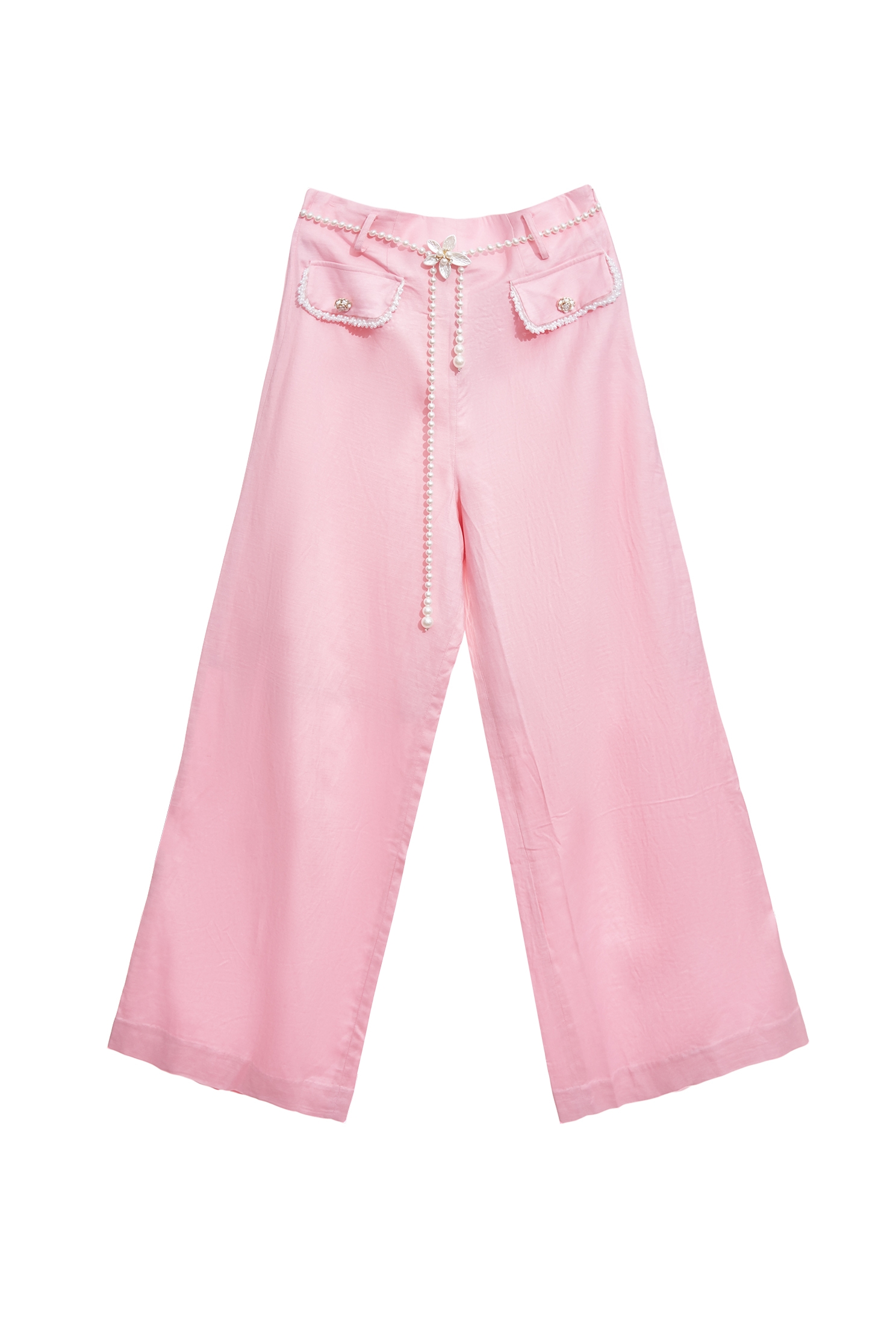 Braided Waist Belt Wide Leg PantsBraided Waist Belt Wide Leg Pants,Culottes,Season (SS) Look,pearl,pants
