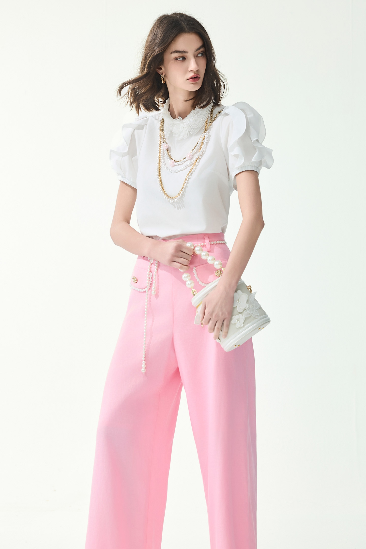 Braided Waist Belt Wide Leg PantsBraided Waist Belt Wide Leg Pants,Culottes,Season (SS) Look,pearl,pants