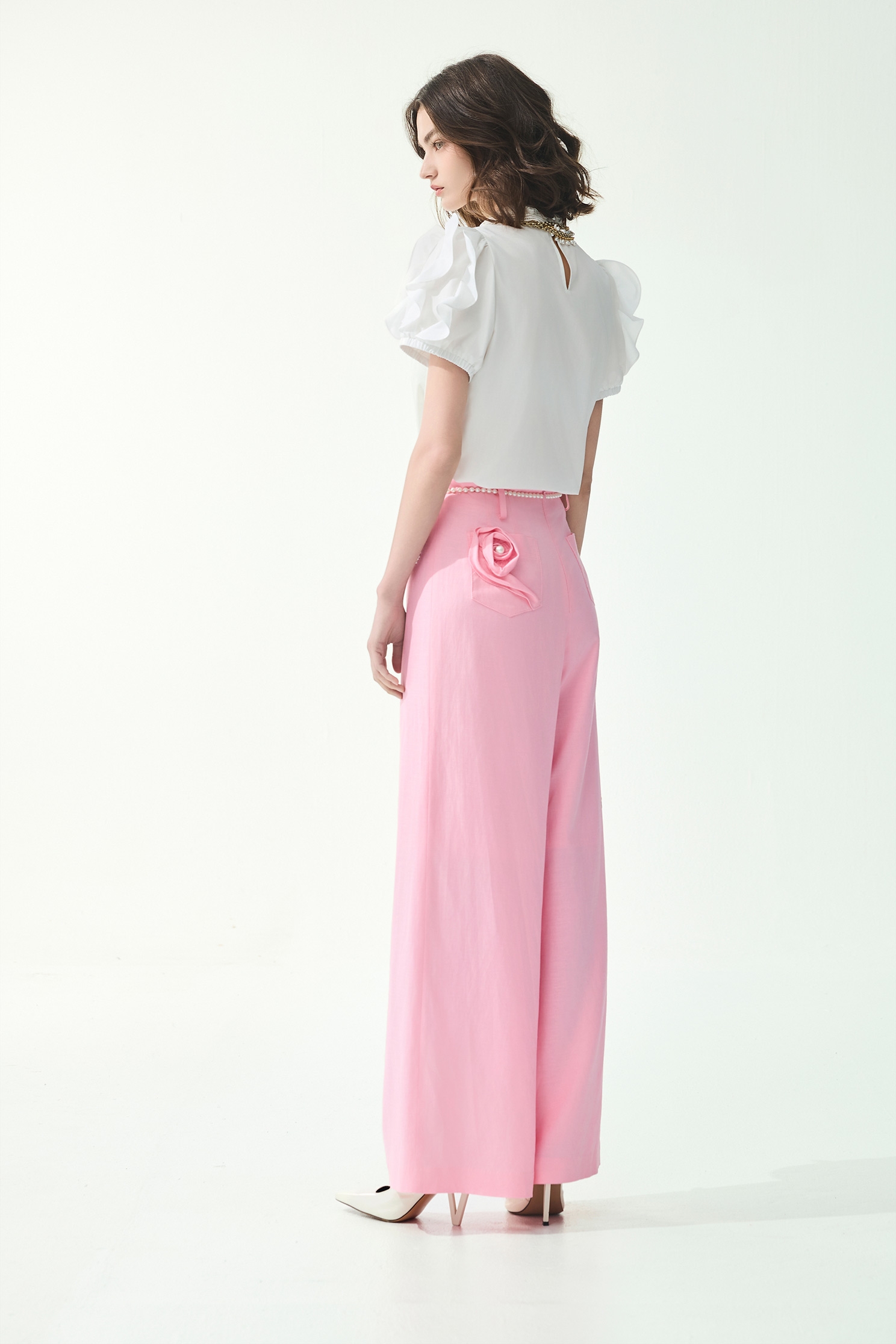 Braided Waist Belt Wide Leg PantsBraided Waist Belt Wide Leg Pants,Culottes,Season (SS) Look,pearl,pants