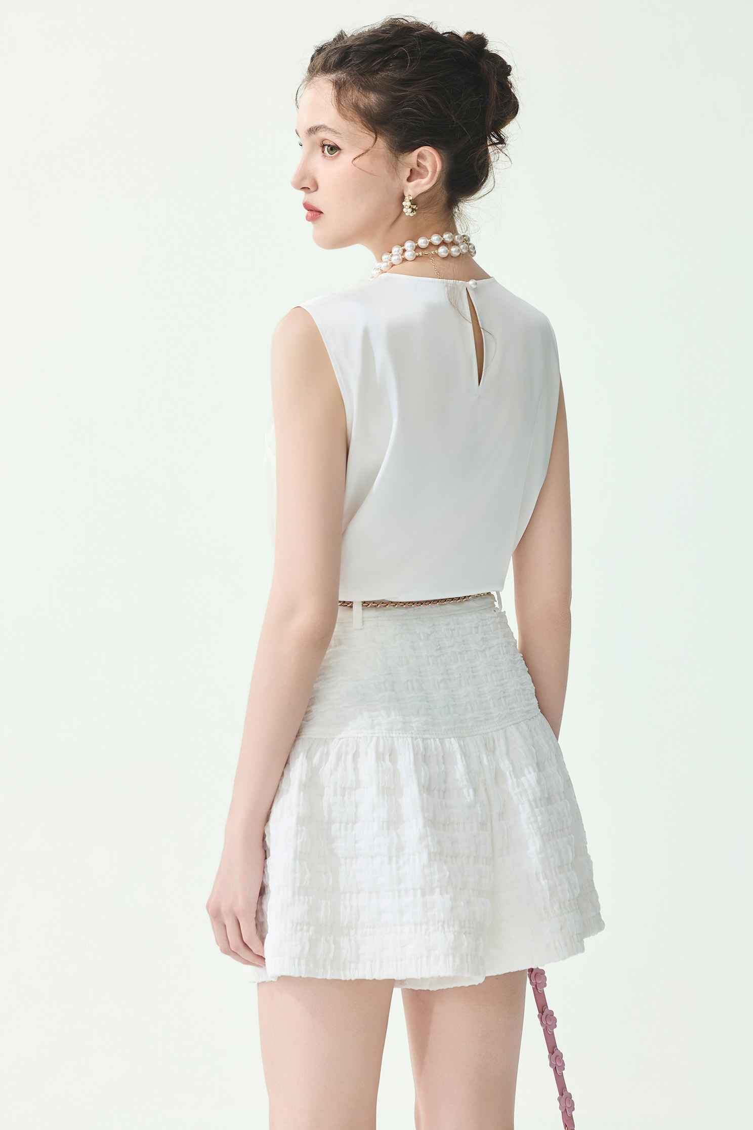 White Textured A-line ShortsWhite Textured A-line Shorts,Season (SS) Look,Plaid,White pants,Shorts,pants
