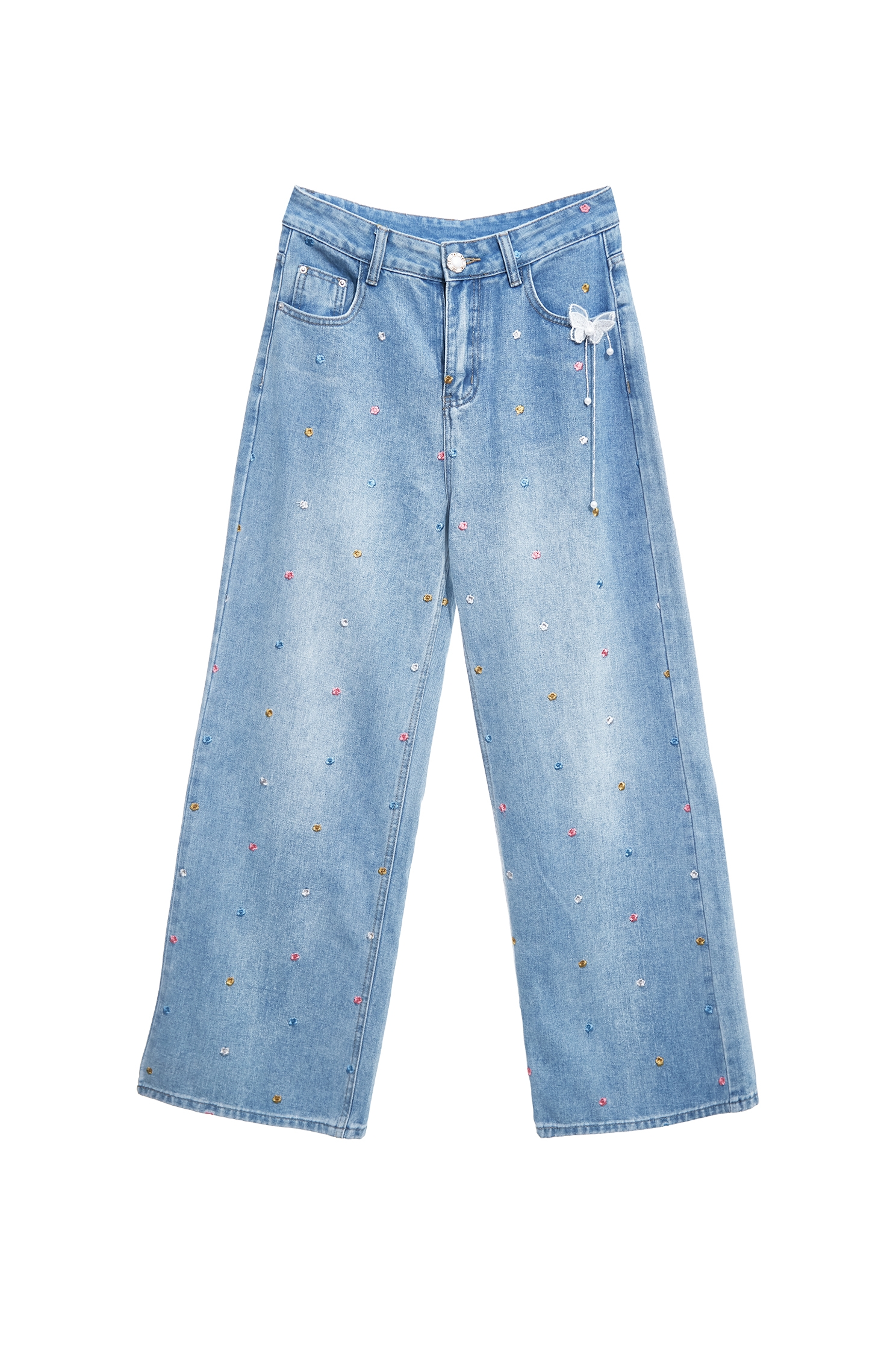 Multi Colour Floral Embroidery Wide Leg JeansMulti Colour Floral Embroidery Wide Leg Jeans,Embroidered,Season (SS) Look,Denim,Jeans,pearl,pants