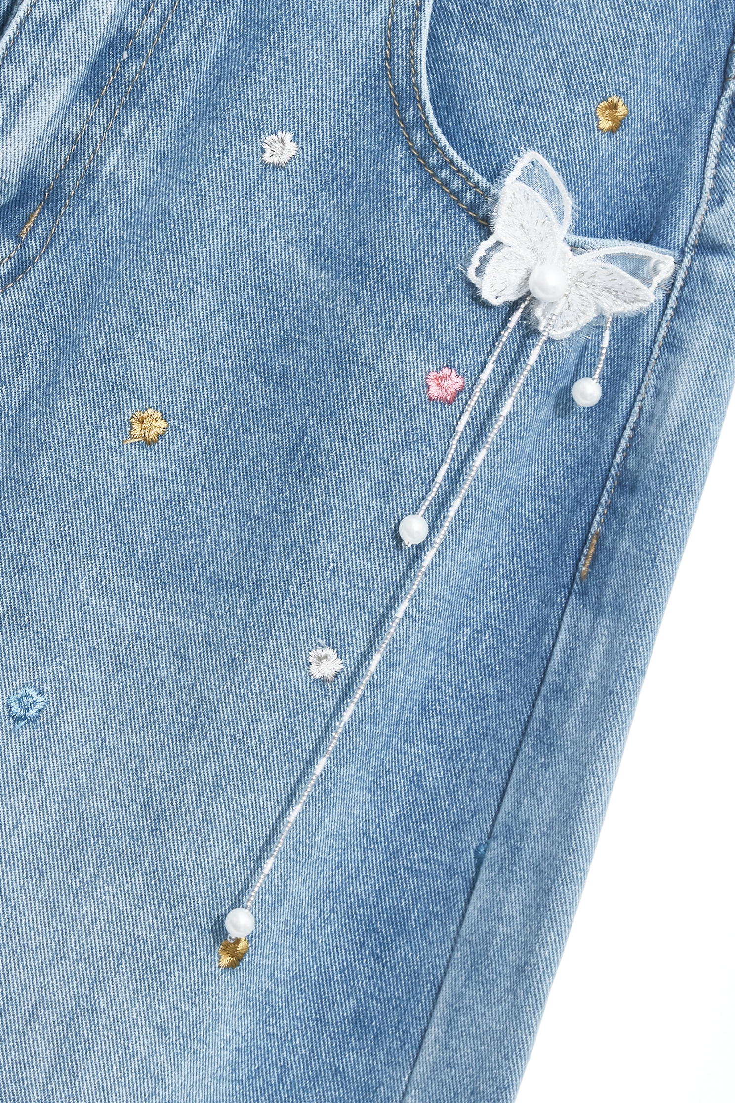 Multi Colour Floral Embroidery Wide Leg JeansMulti Colour Floral Embroidery Wide Leg Jeans,Embroidered,Season (SS) Look,Denim,Jeans,pearl,pants