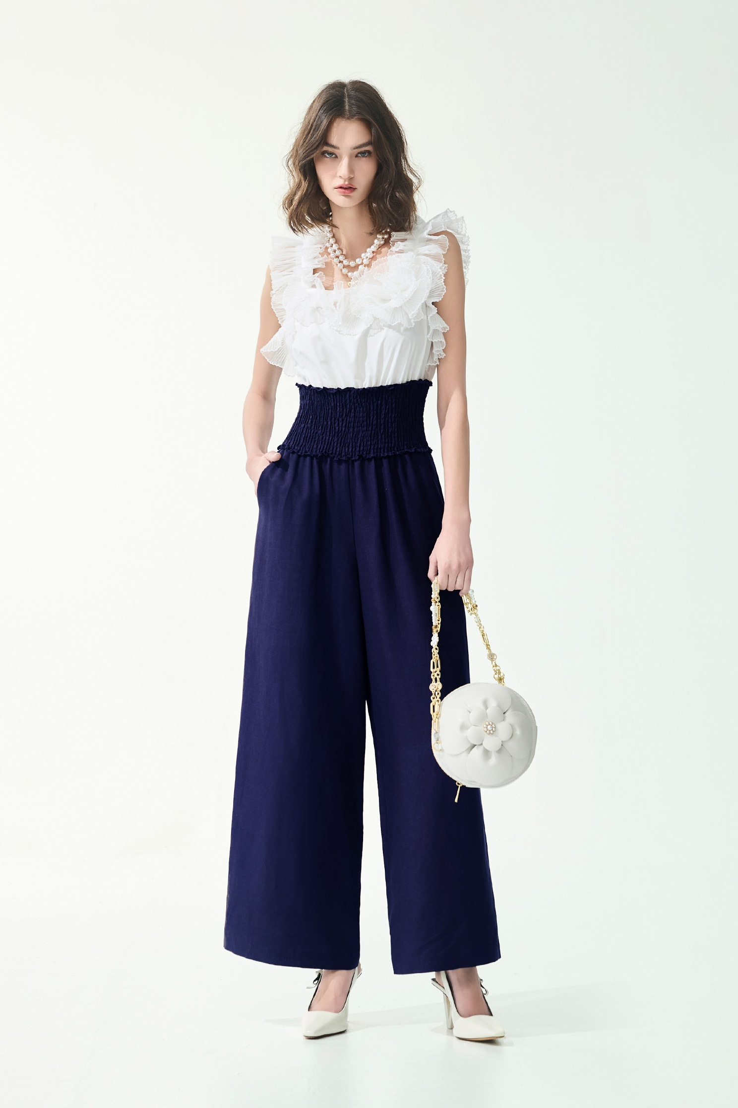 Pleated Ruffle Detail Sleeveless JumpsuitPleated Ruffle Detail Sleeveless Jumpsuit,Season (SS) Look,pants,Jumpsuits