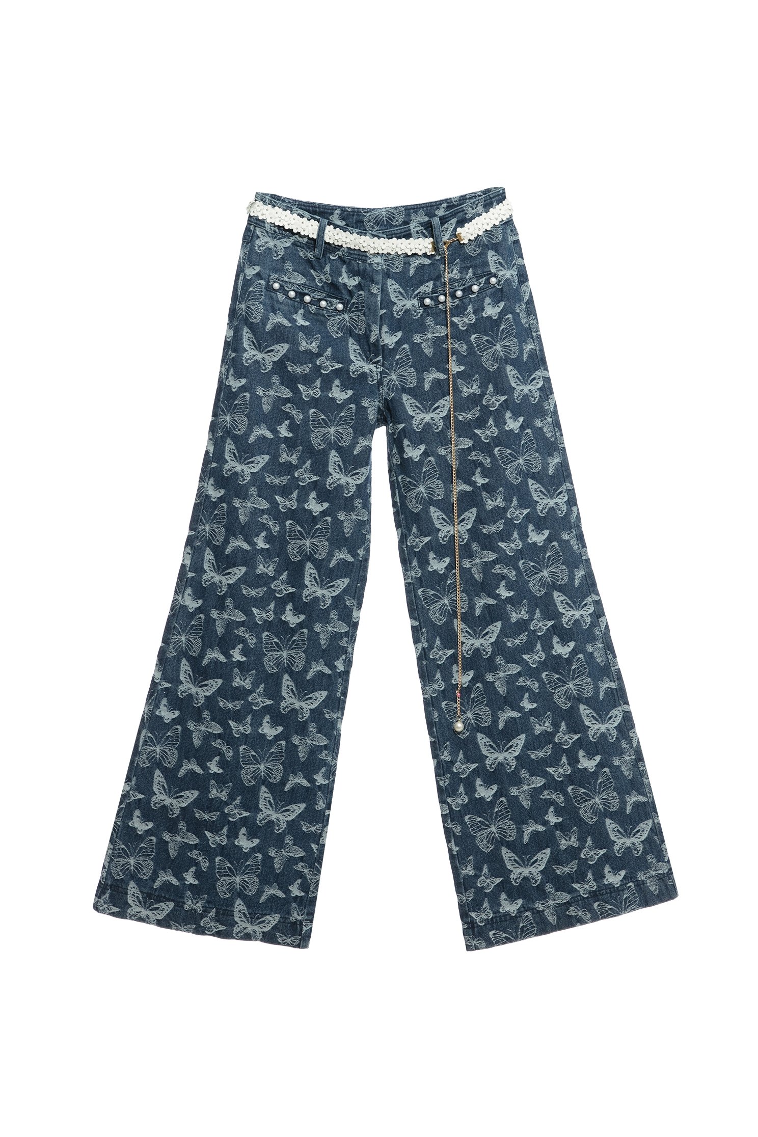 Butterfly Print Wide Leg JeansButterfly Print Wide Leg Jeans,Culottes,Denim,Jeans,Denim pants,Season (AW) Look,Belts,Wide-leg jeans