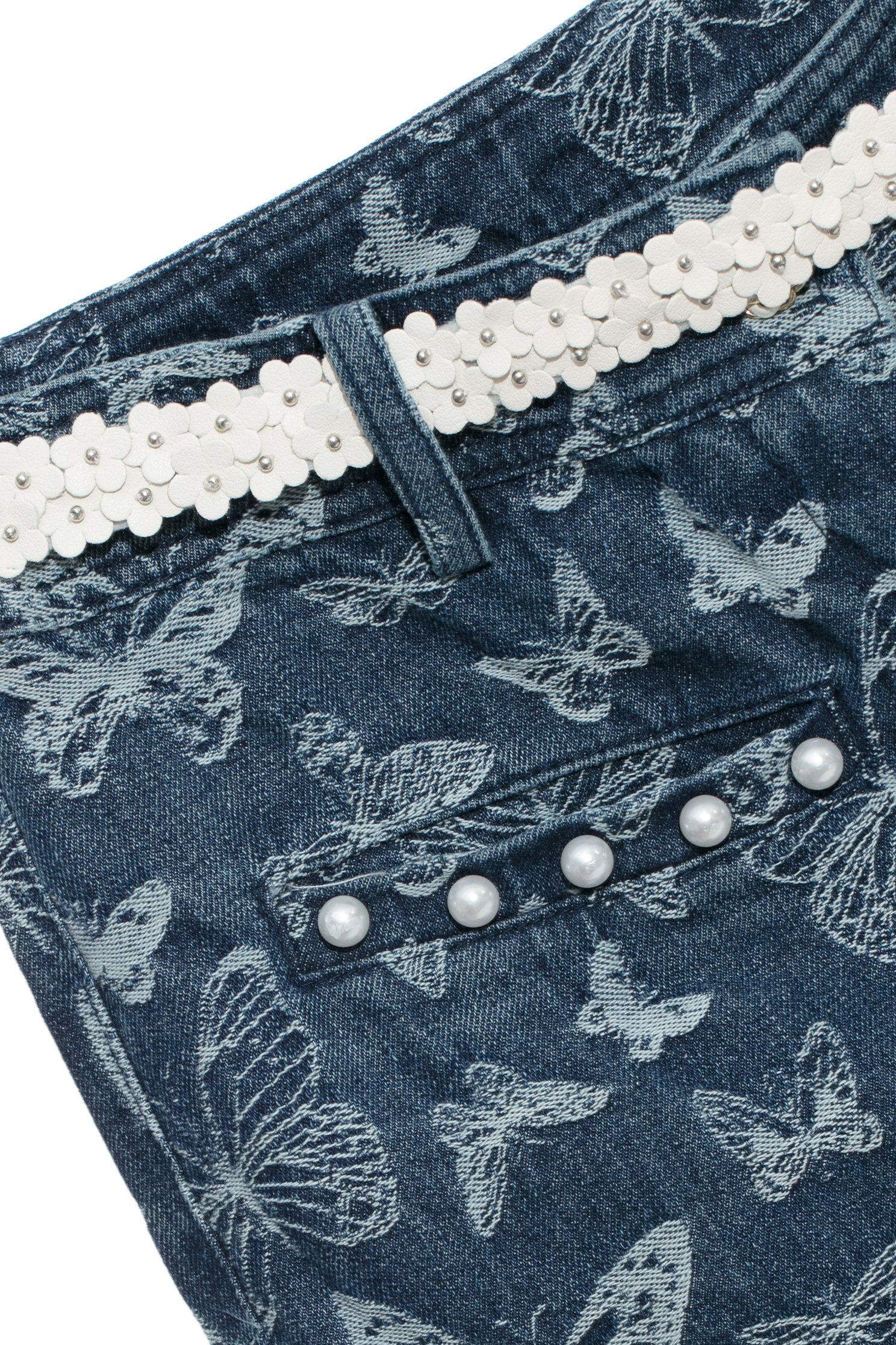 Butterfly Print Wide Leg JeansButterfly Print Wide Leg Jeans,Culottes,Denim,Jeans,Denim pants,Season (AW) Look,Belts,Wide-leg jeans