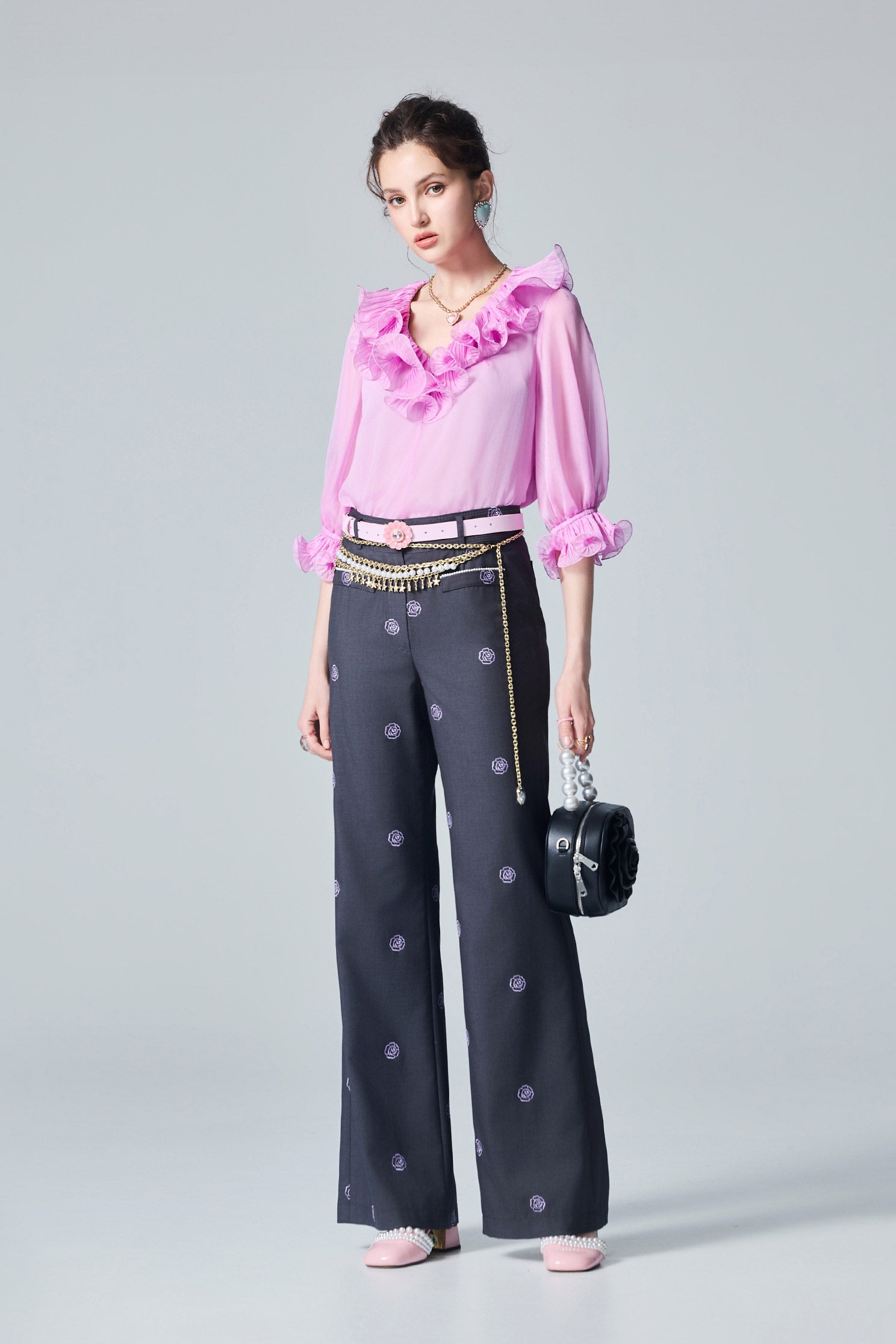 Embroidery Rose Wide Leg PantsEmbroidery Rose Wide Leg Pants,Embroidered,Culottes,Season (AW) Look,pants