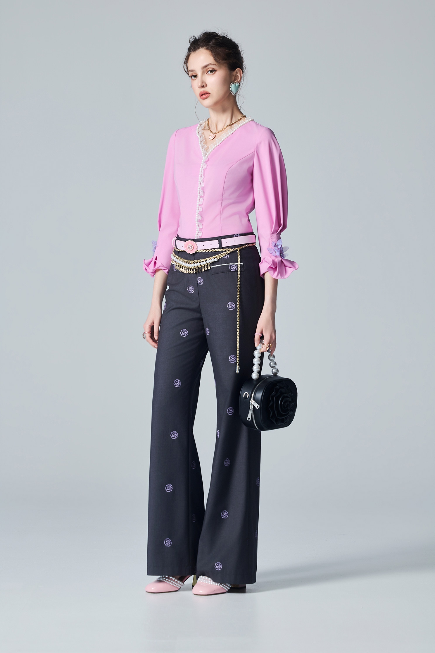 Embroidery Rose Wide Leg PantsEmbroidery Rose Wide Leg Pants,Embroidered,Culottes,Season (AW) Look,pants