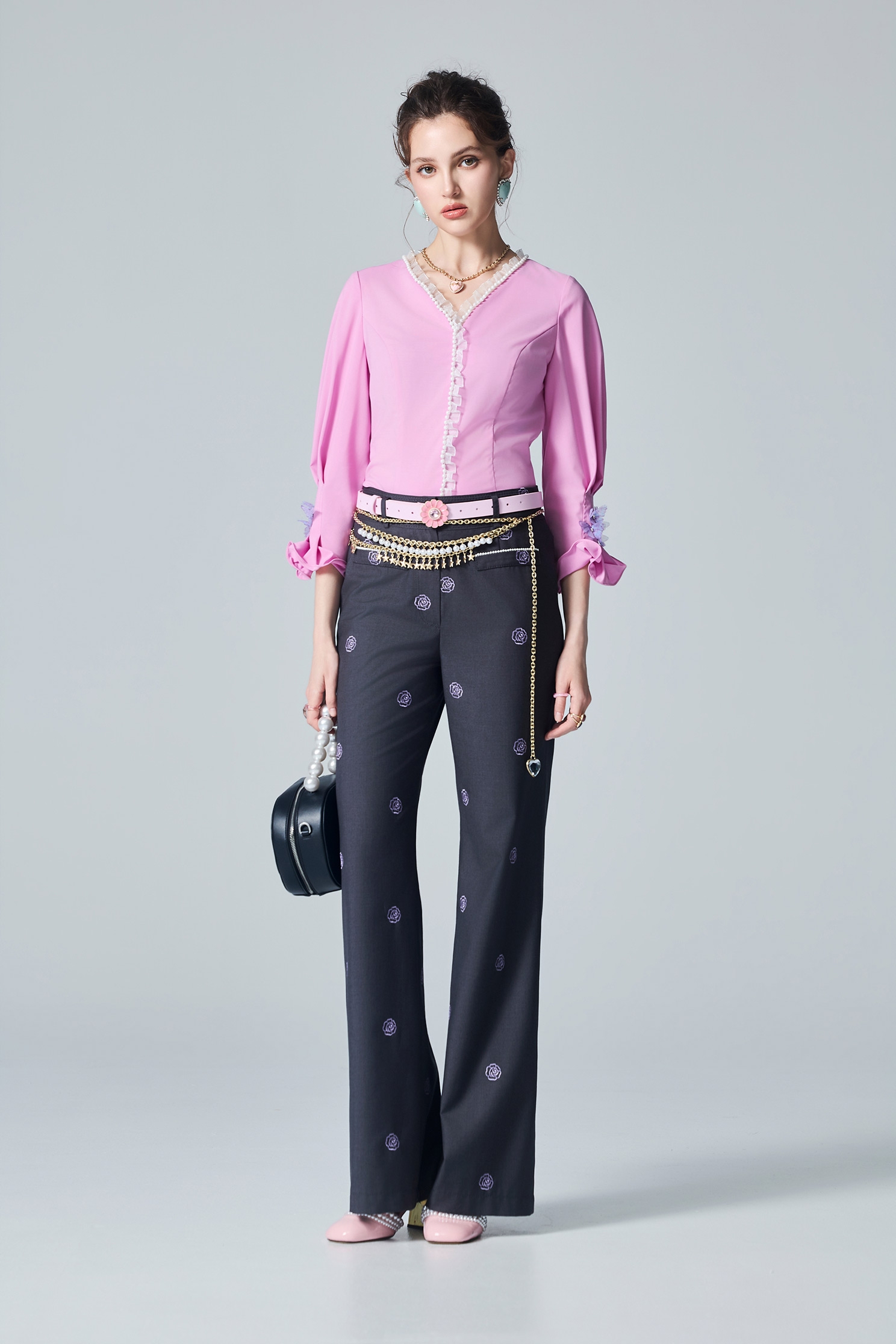 Embroidery Rose Wide Leg PantsEmbroidery Rose Wide Leg Pants,Embroidered,Culottes,Season (AW) Look,pants