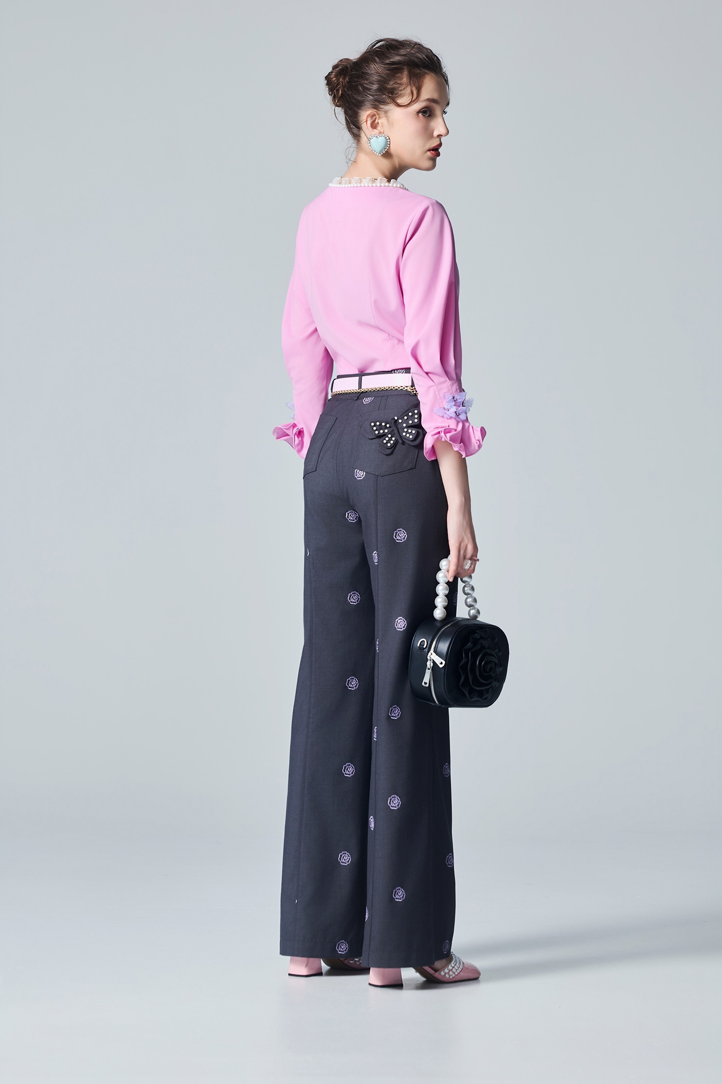 Embroidery Rose Wide Leg PantsEmbroidery Rose Wide Leg Pants,Embroidered,Culottes,Season (AW) Look,pants