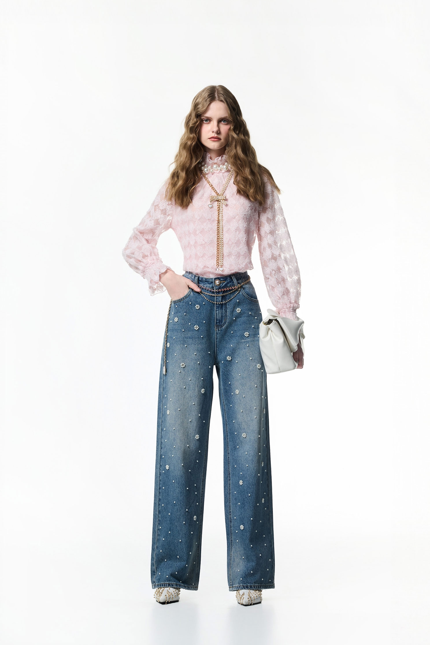 Pearl Floral Detail Wide Leg JeansPearl Floral Detail Wide Leg Jeans,Denim,co-ord sets,Denim,Jeans,pearl,Season (AW) Look,Valentine,blossoms