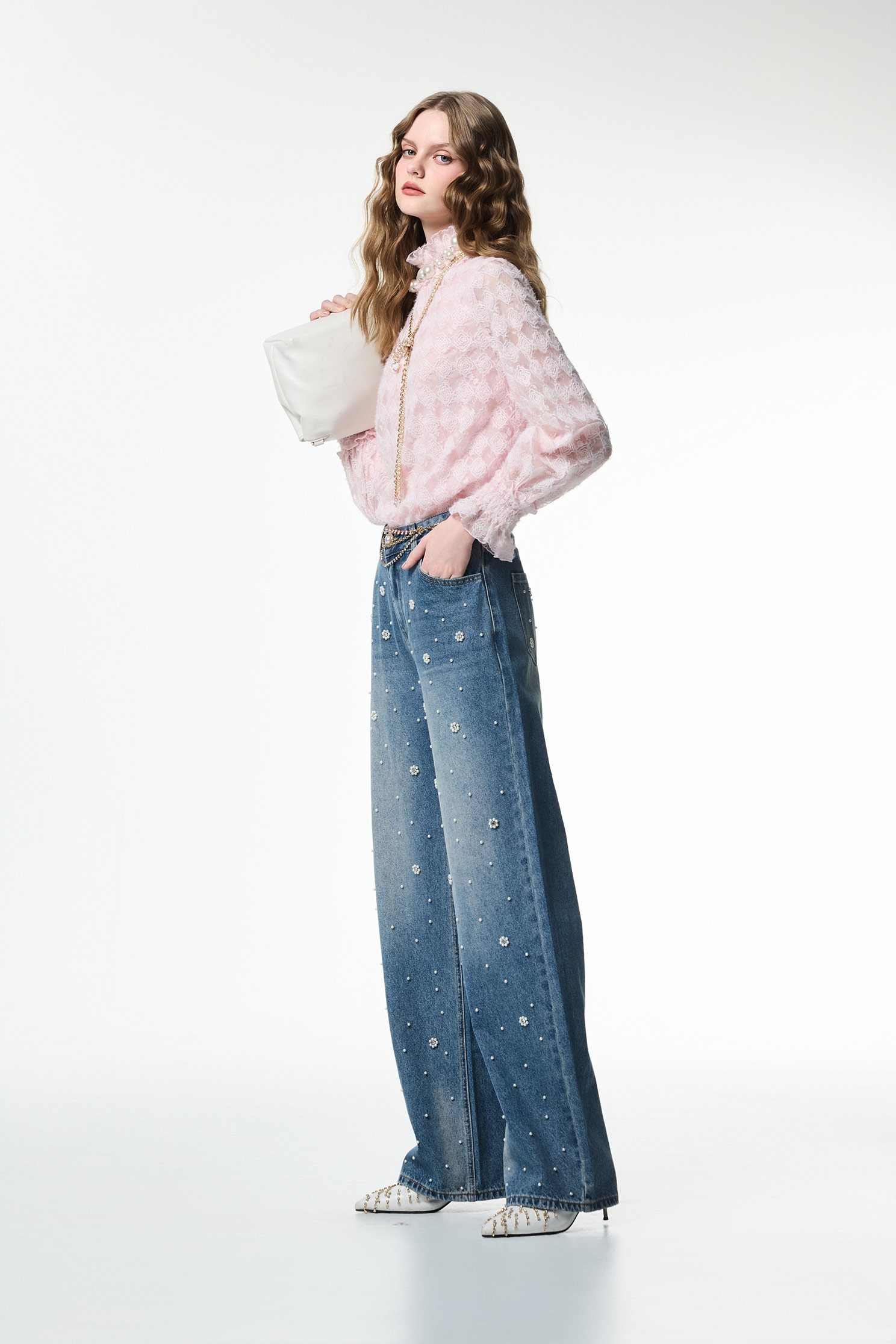 Pearl Floral Detail Wide Leg JeansPearl Floral Detail Wide Leg Jeans,Denim,co-ord sets,Denim,Jeans,pearl,Season (AW) Look,Valentine,blossoms