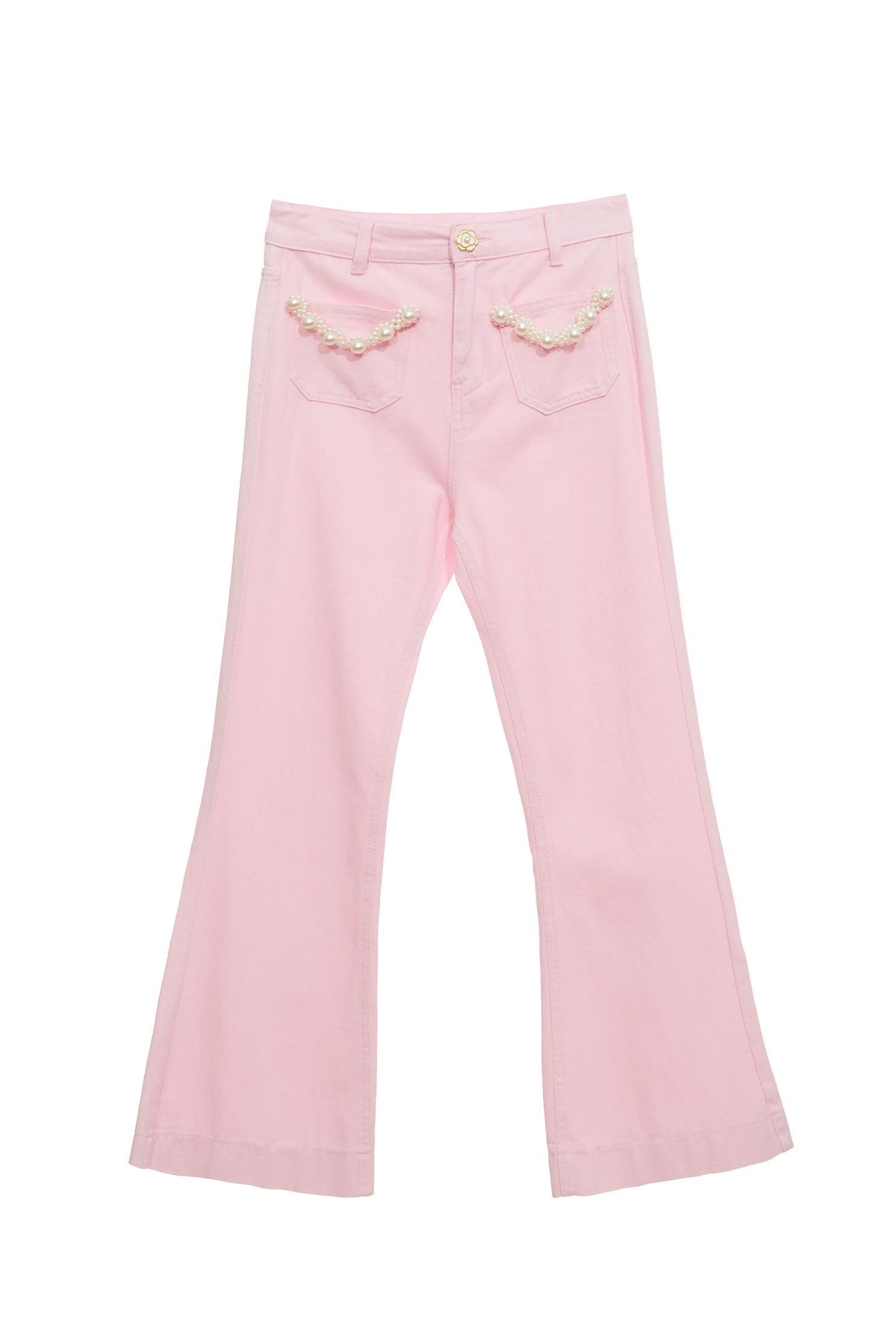 Pink Boot Leg Jeans With Pearl DetailPink Boot Leg Jeans With Pearl Detail,Bell-bottoms,Season (SS) Look,Denim,Jeans,Denim pants,pearl,Cotton,Bell-bottoms