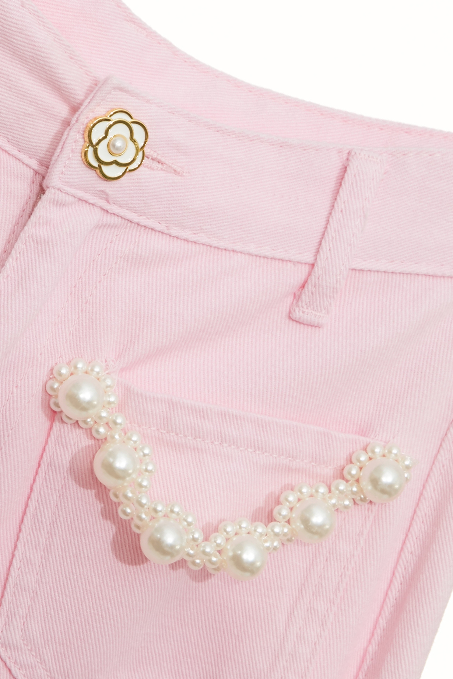 Pink Boot Leg Jeans With Pearl DetailPink Boot Leg Jeans With Pearl Detail,Bell-bottoms,Season (SS) Look,Denim,Jeans,Denim pants,pearl,Cotton,Bell-bottoms