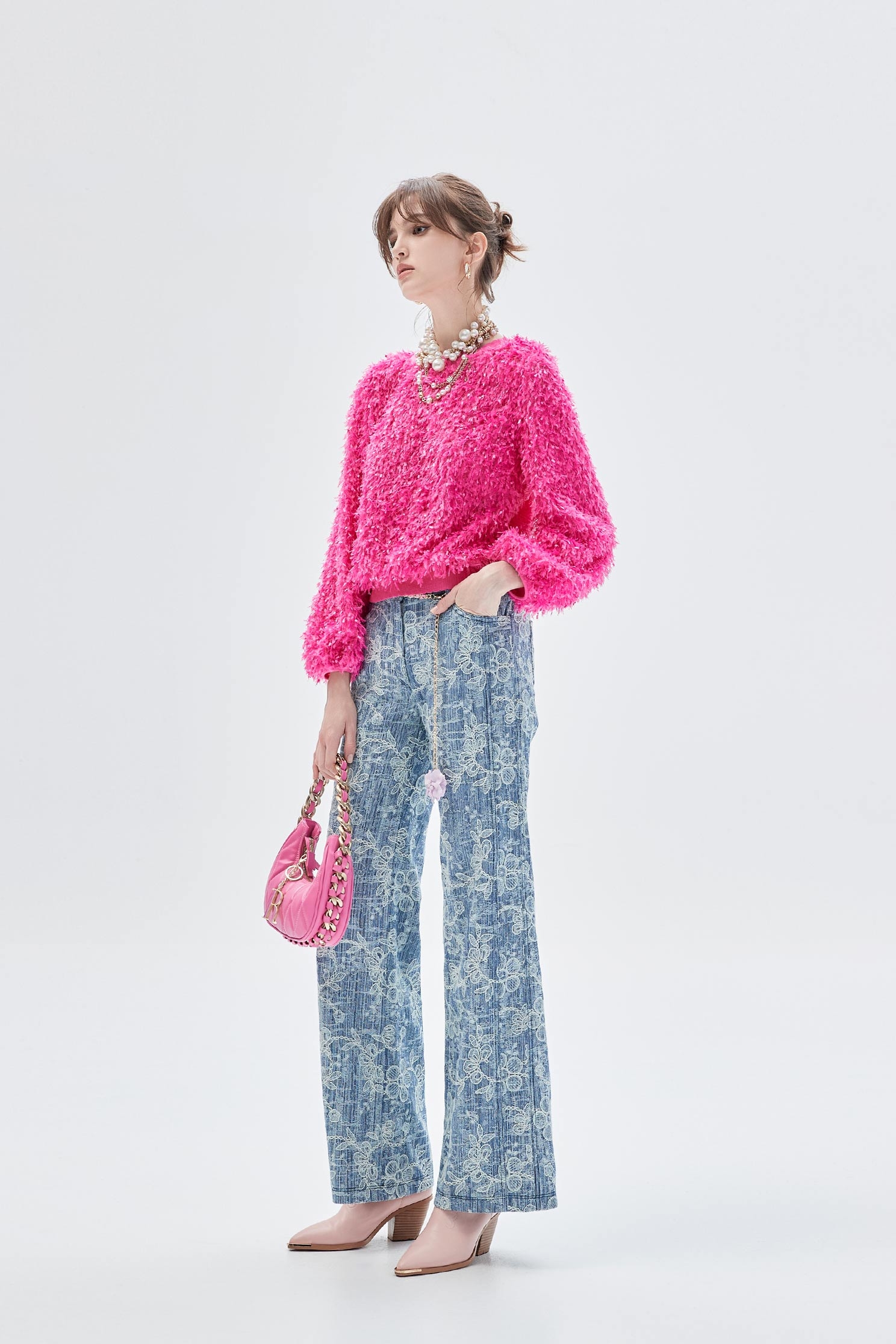 Floral Lace Detail Boot Leg JeansFloral Lace Detail Boot Leg Jeans,Embroidered,Bell-bottoms,Season (SS) Look,Denim,Jeans,Denim pants,Lace,Bell-bottoms