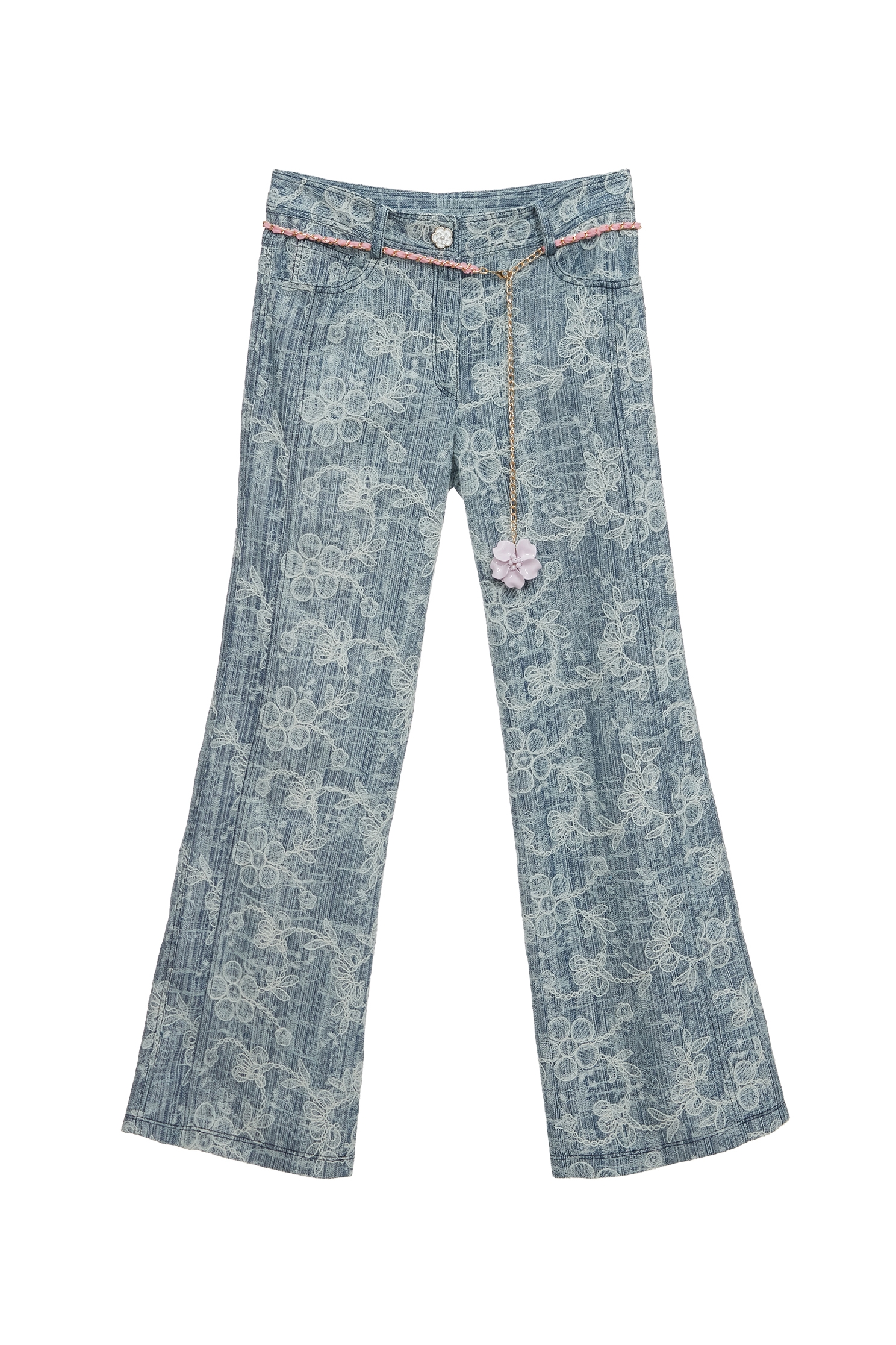 Floral Lace Detail Boot Leg JeansFloral Lace Detail Boot Leg Jeans,Embroidered,Bell-bottoms,Season (SS) Look,Denim,Jeans,Denim pants,Lace,Bell-bottoms
