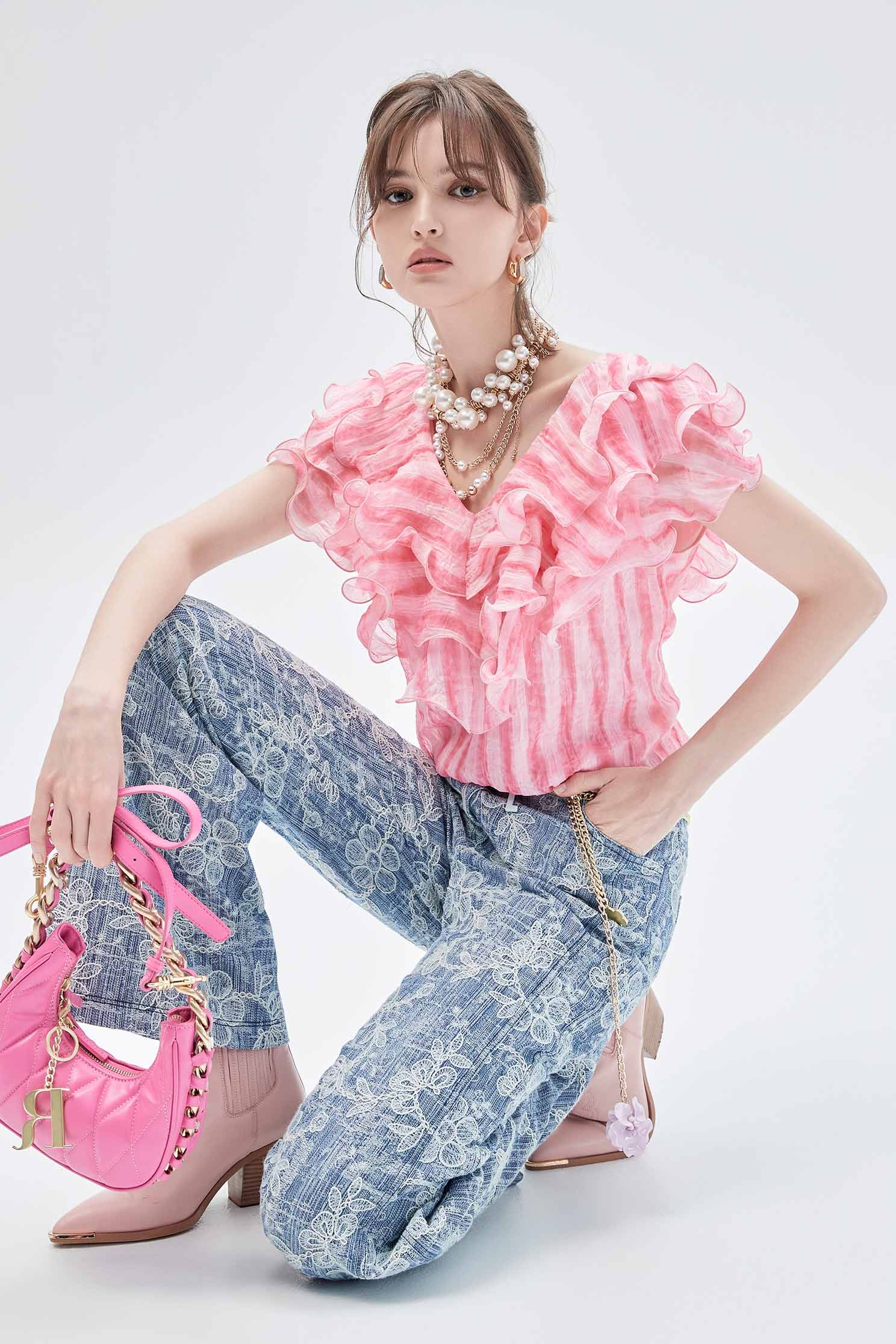 Floral Lace Detail Boot Leg JeansFloral Lace Detail Boot Leg Jeans,Embroidered,Bell-bottoms,Season (SS) Look,Denim,Jeans,Denim pants,Lace,Bell-bottoms