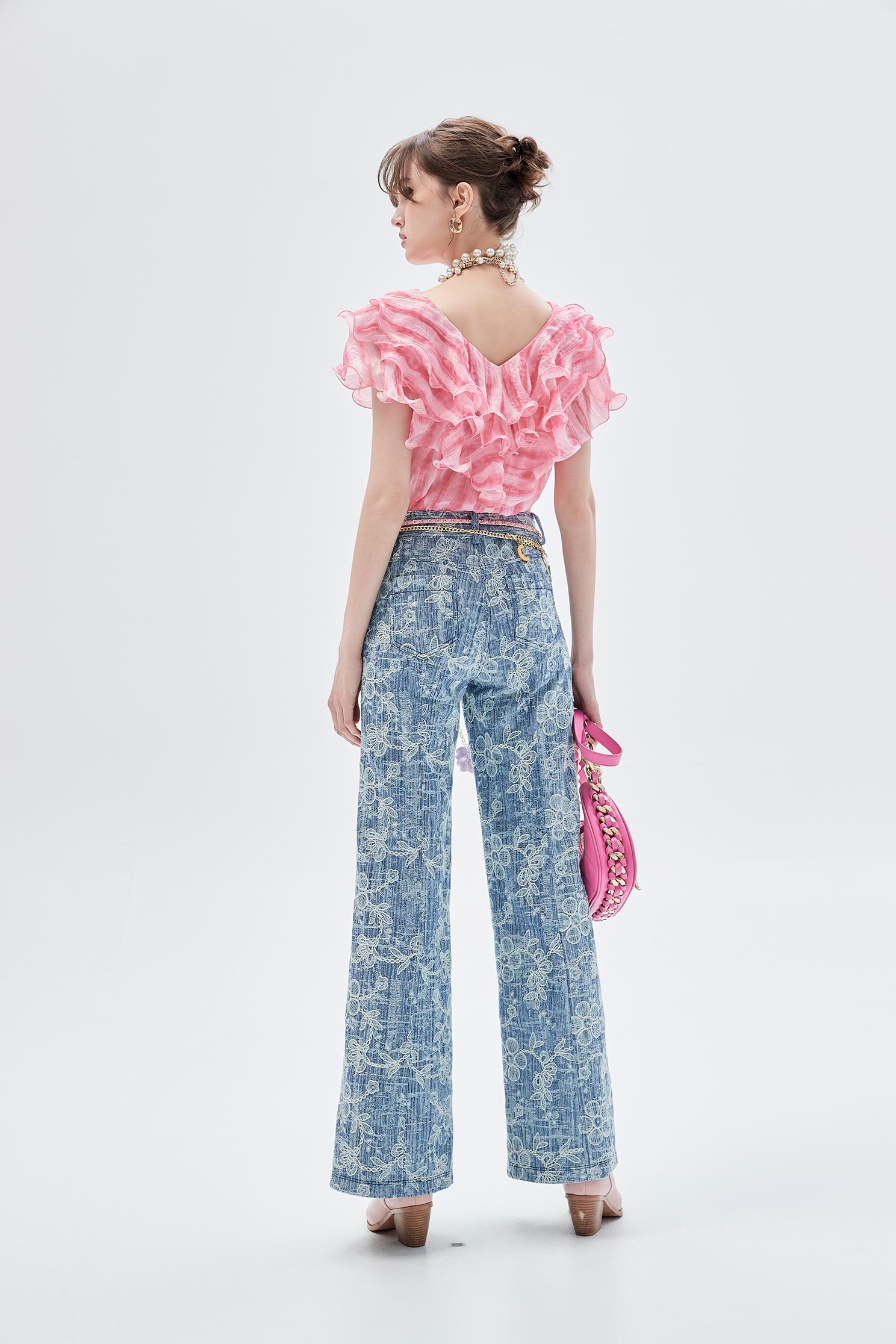 Floral Lace Detail Boot Leg JeansFloral Lace Detail Boot Leg Jeans,Embroidered,Bell-bottoms,Season (SS) Look,Denim,Jeans,Denim pants,Lace,Bell-bottoms