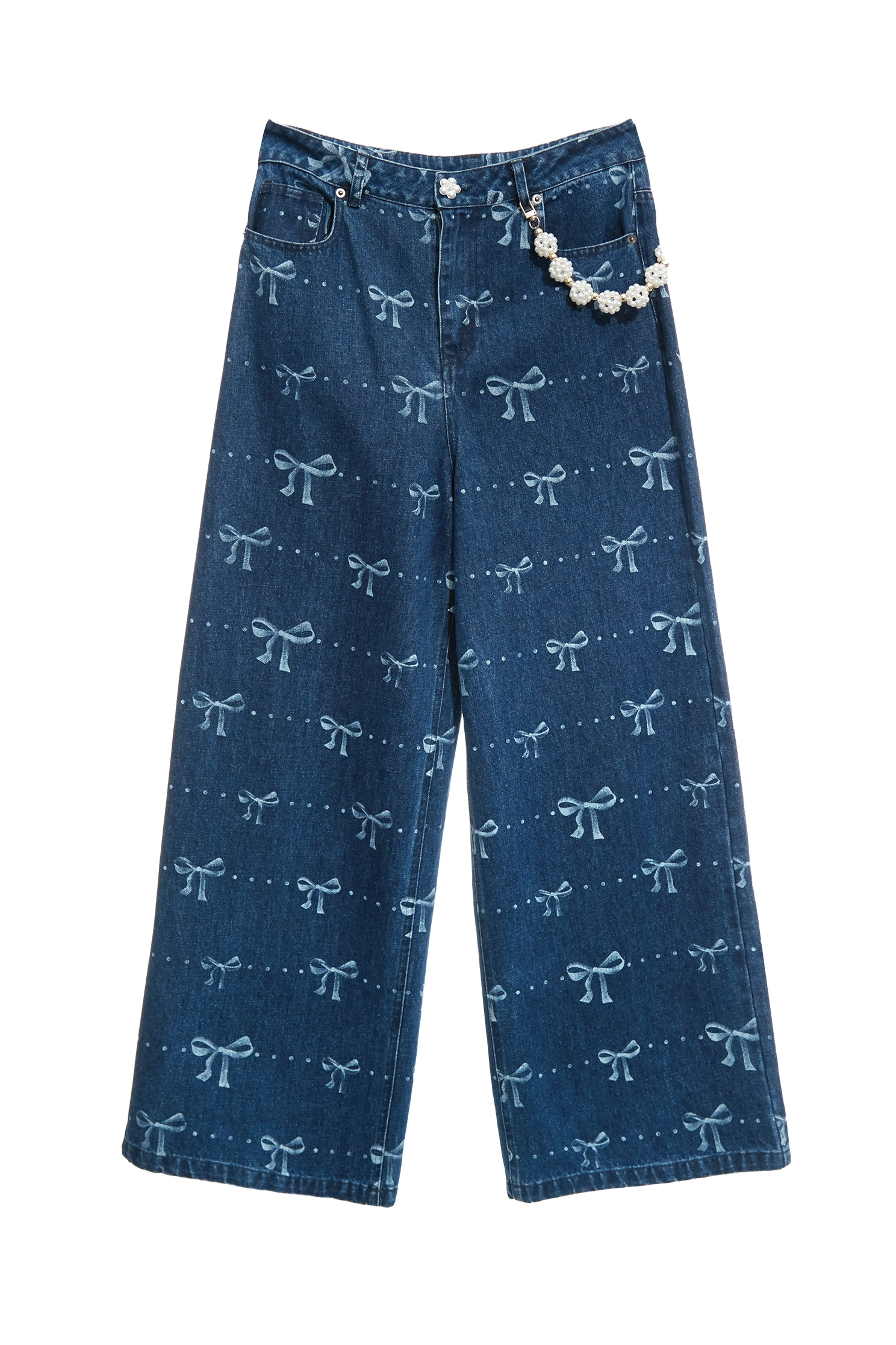 Bow Motif Wide Leg JeansBow Motif Wide Leg Jeans,Culottes,Denim,Jeans,pearl,Season (AW) Look,Valentine,bows,Wide-leg jeans
