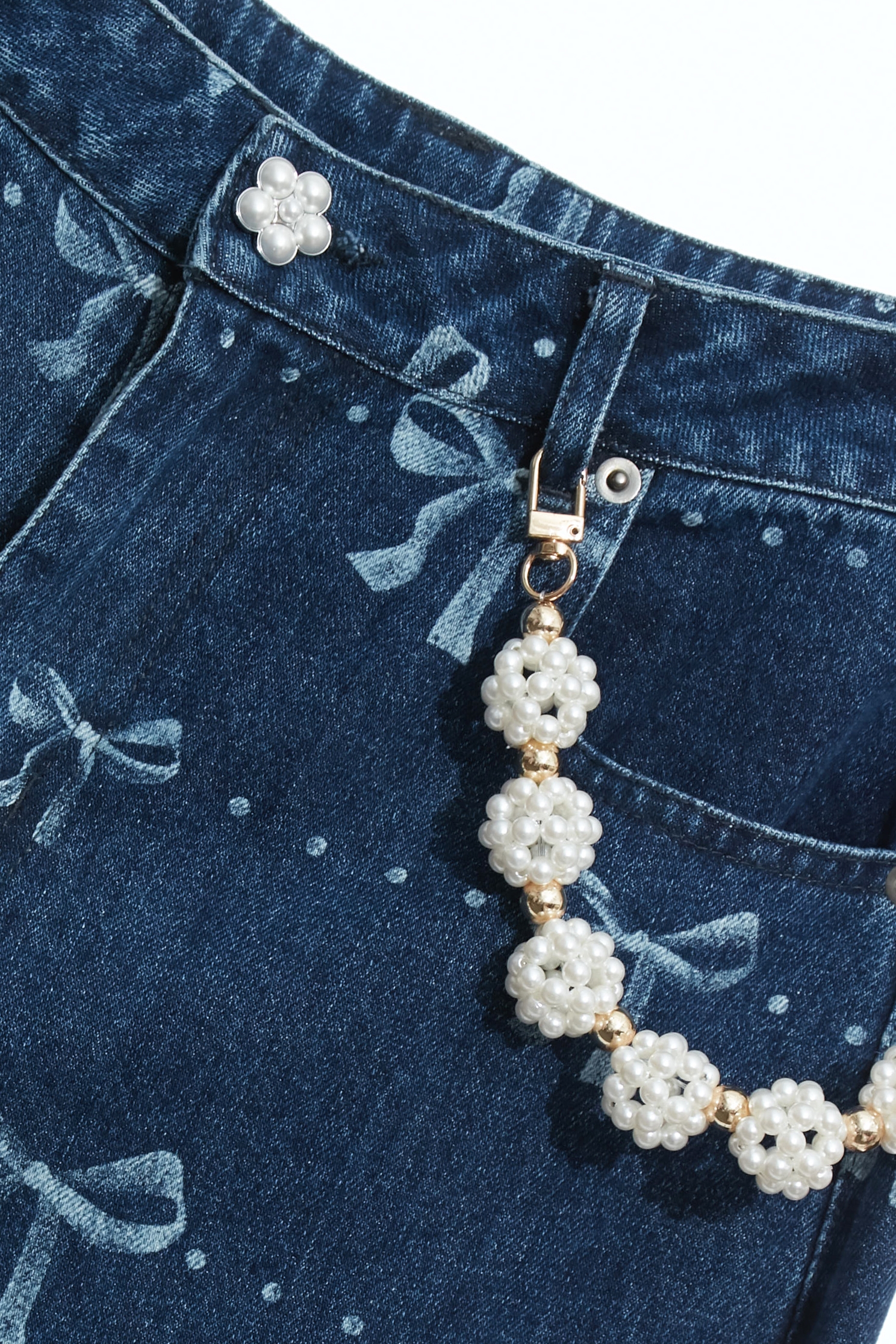 Bow Motif Wide Leg JeansBow Motif Wide Leg Jeans,Culottes,Denim,Jeans,pearl,Season (AW) Look,Valentine,bows,Wide-leg jeans