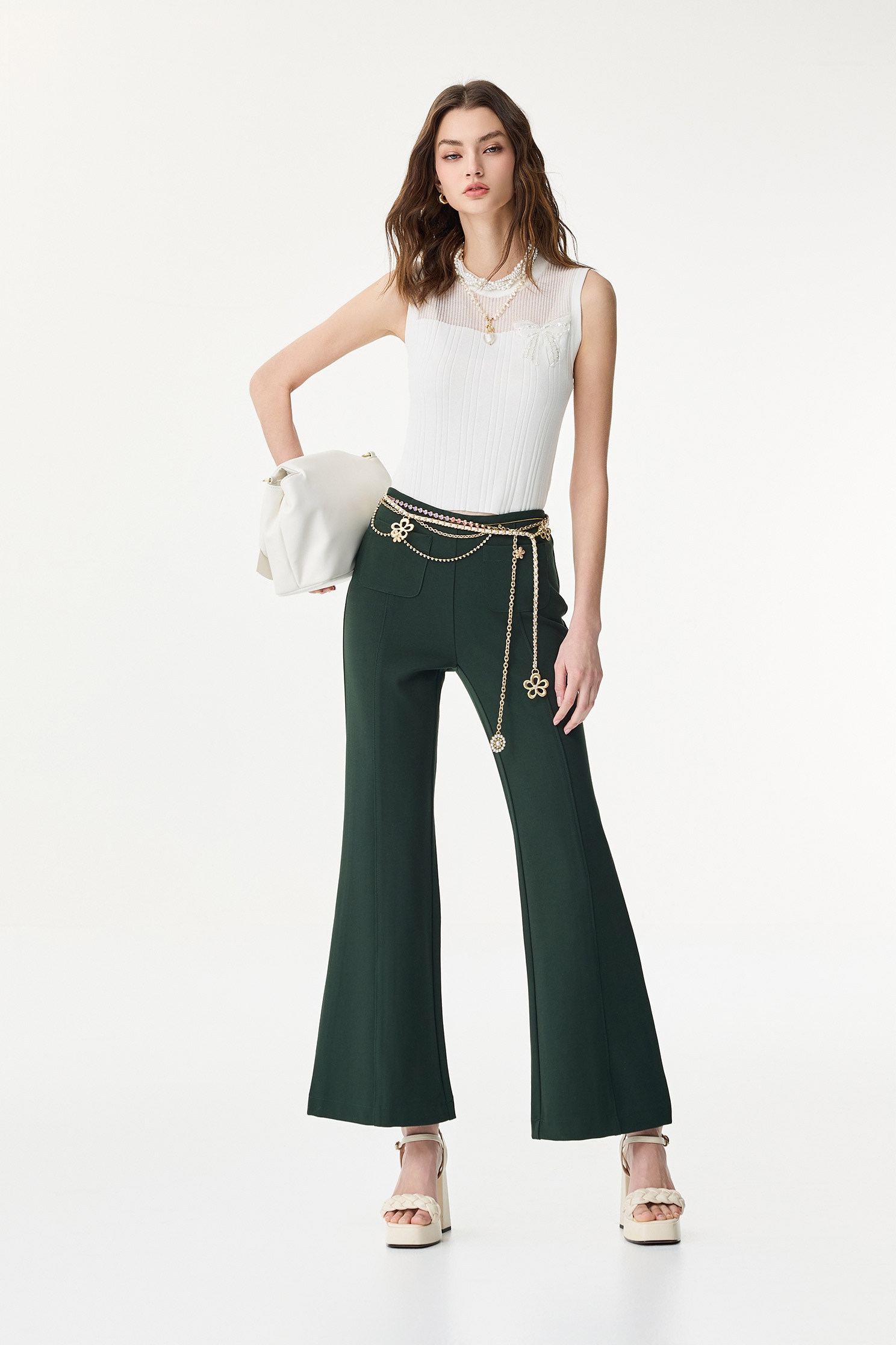 Moss Green Boot Leg PantsMoss Green Boot Leg Pants,Bell-bottoms,Season (SS) Look,Bell-bottoms