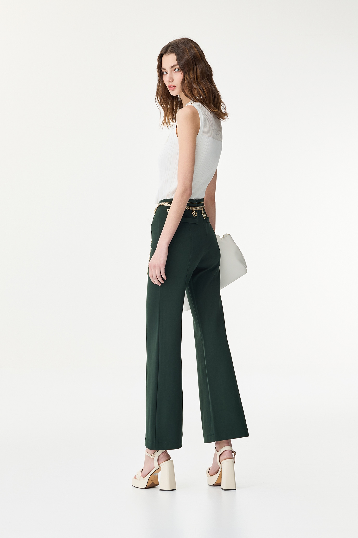 Moss Green Boot Leg PantsMoss Green Boot Leg Pants,Bell-bottoms,Season (SS) Look,Bell-bottoms