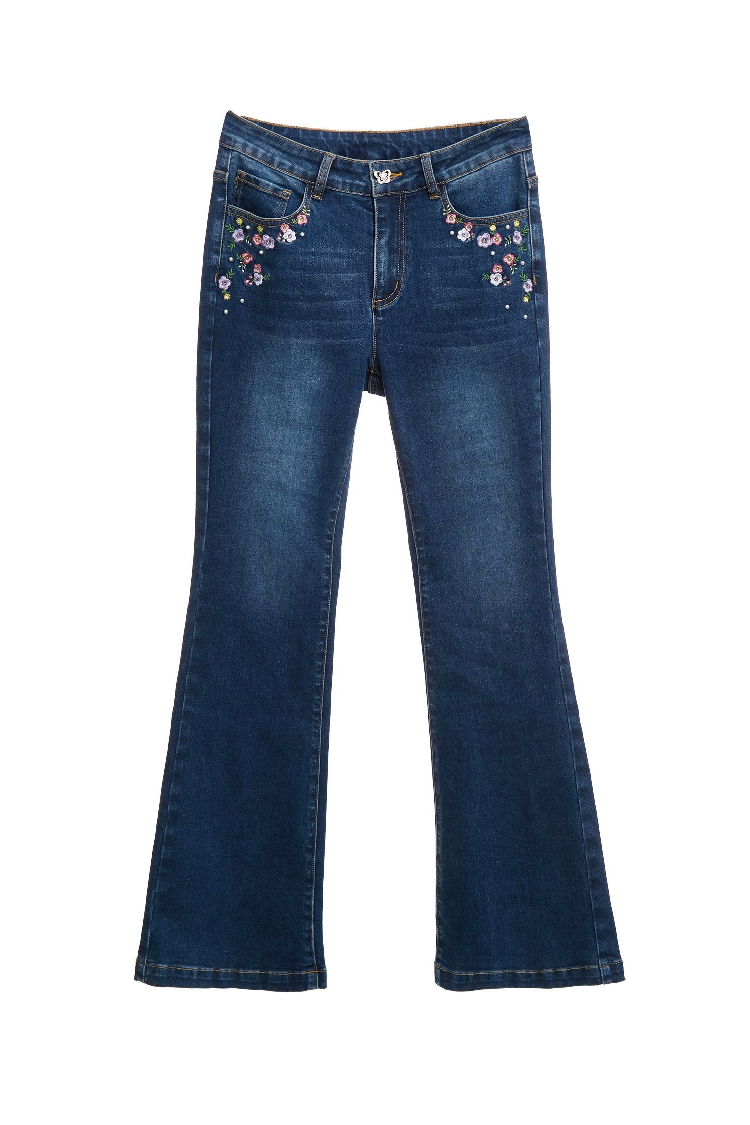 Floral Embroidery Boot Leg JeansFloral Embroidery Boot Leg Jeans,Embroidered,Bell-bottoms,Denim,Jeans,pearl,Season (AW) Look,pants