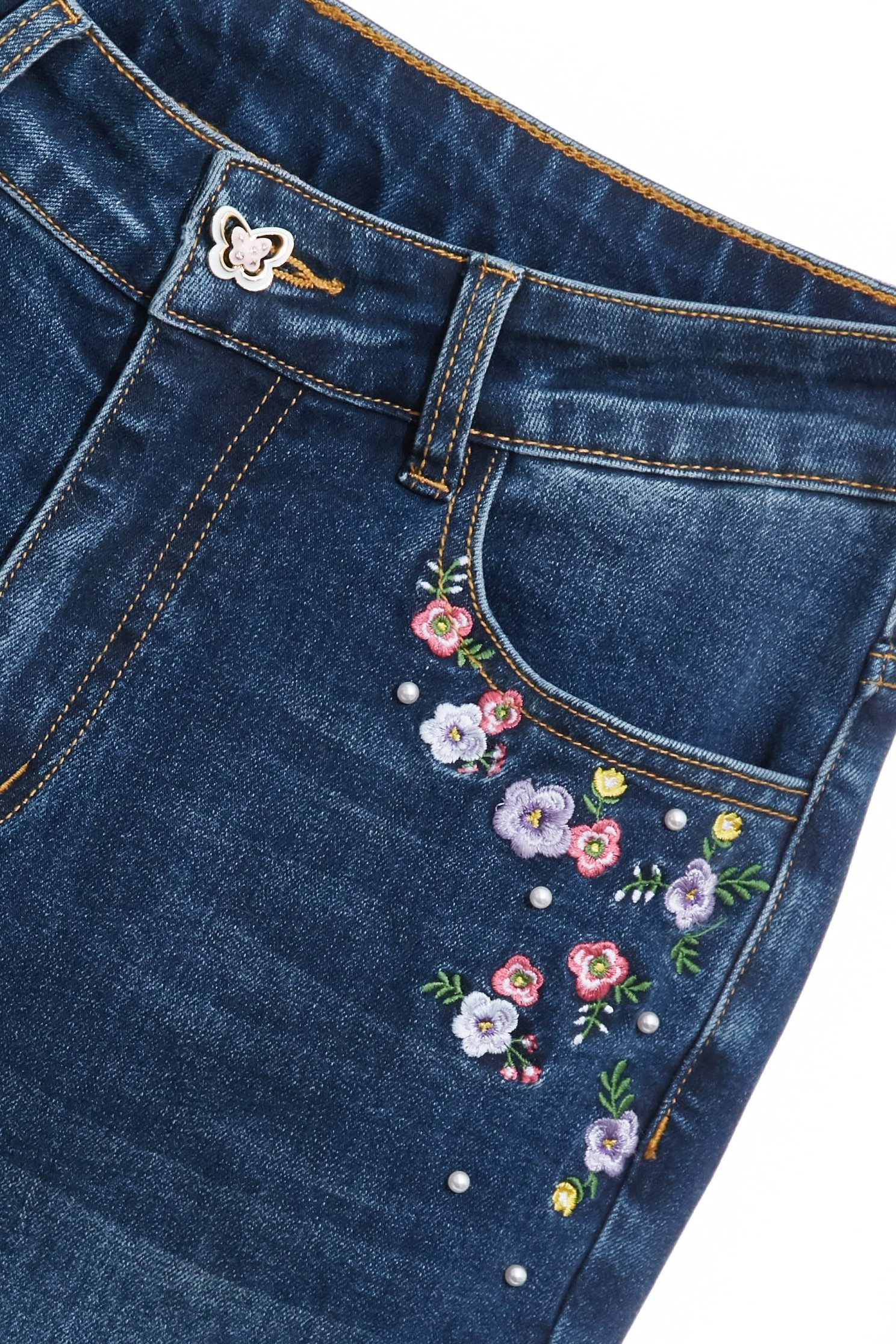 Floral Embroidery Boot Leg JeansFloral Embroidery Boot Leg Jeans,Embroidered,Bell-bottoms,Denim,Jeans,pearl,Season (AW) Look,pants