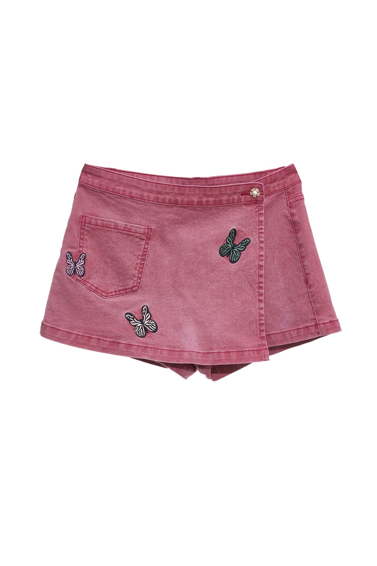 Pink Denim Butterfly Motif SkortsPink Denim Butterfly Motif Skorts,Embroidered,Denim,Denim skirts,Jeans,pearl,Season (AW) Look,Cotton,pants
