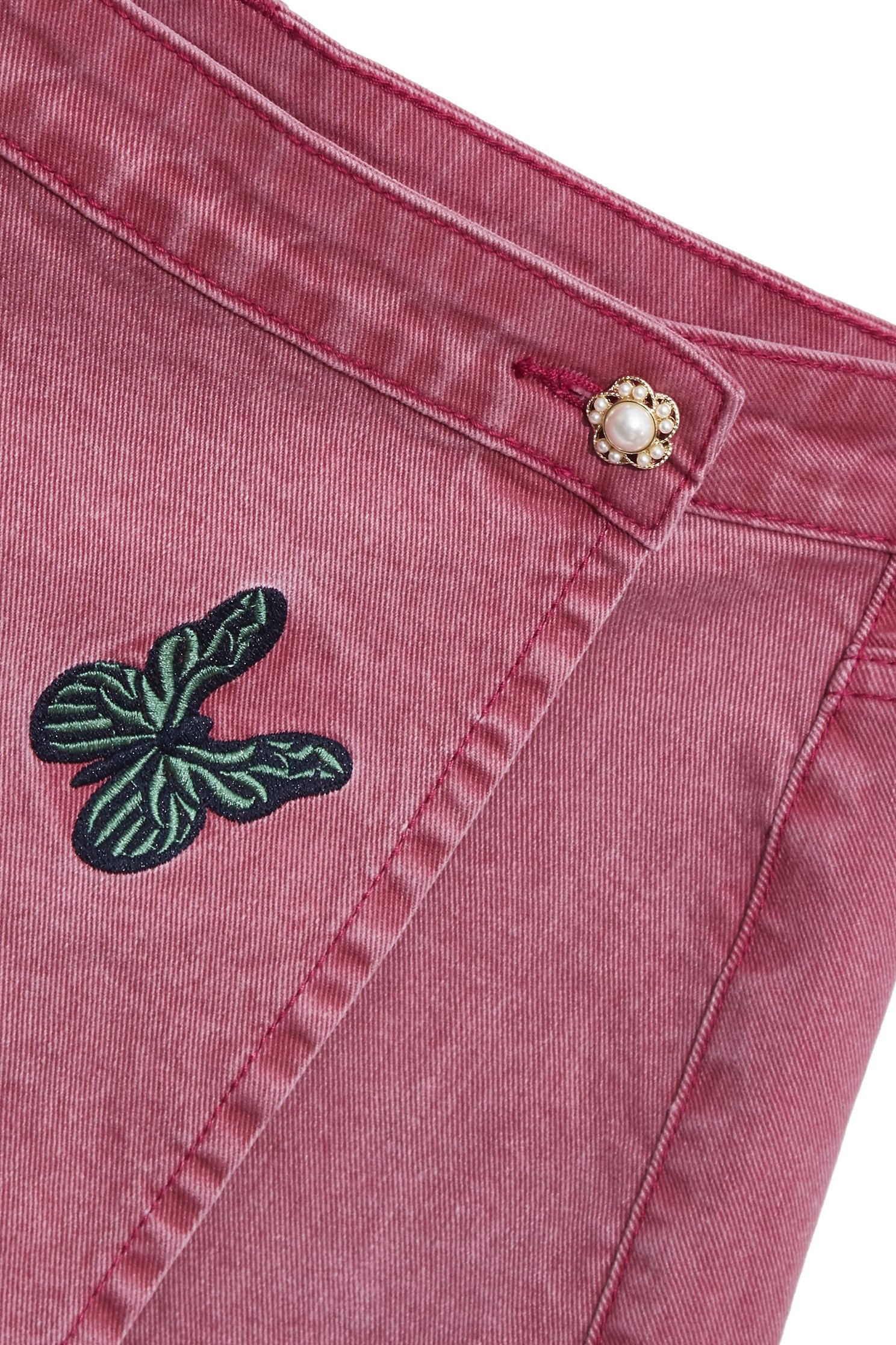 Pink Denim Butterfly Motif SkortsPink Denim Butterfly Motif Skorts,Embroidered,Denim,Denim skirts,Jeans,pearl,Season (AW) Look,Cotton,pants