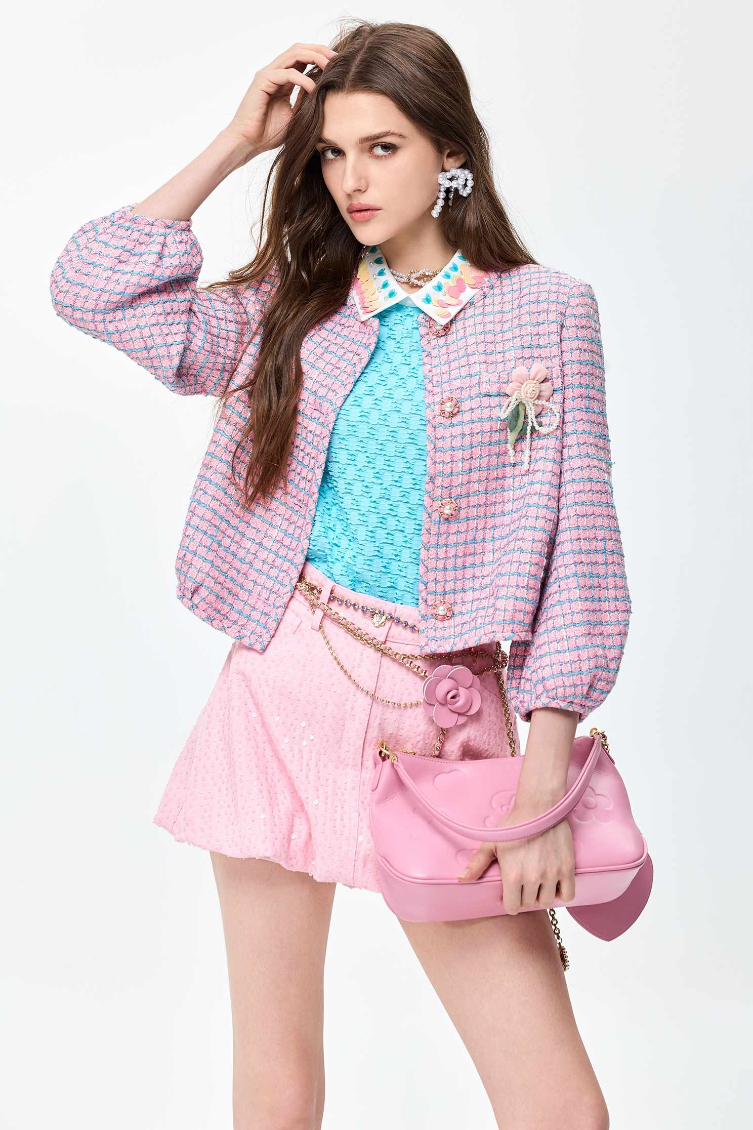 Pink Sequin Demin Bubble ShortsPink Sequin Demin Bubble Shorts,Season (SS) Look,Denim,Mini skirts,Shorts