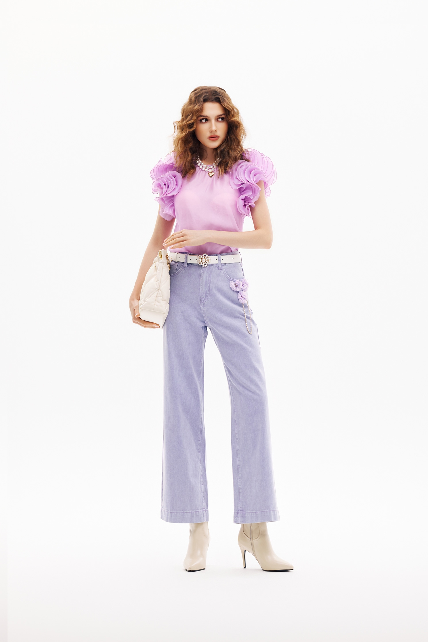 Floral Detail Wide Leg Purple JeansFloral Detail Wide Leg Purple Jeans,Season (SS) Look,Denim,Jeans,pants