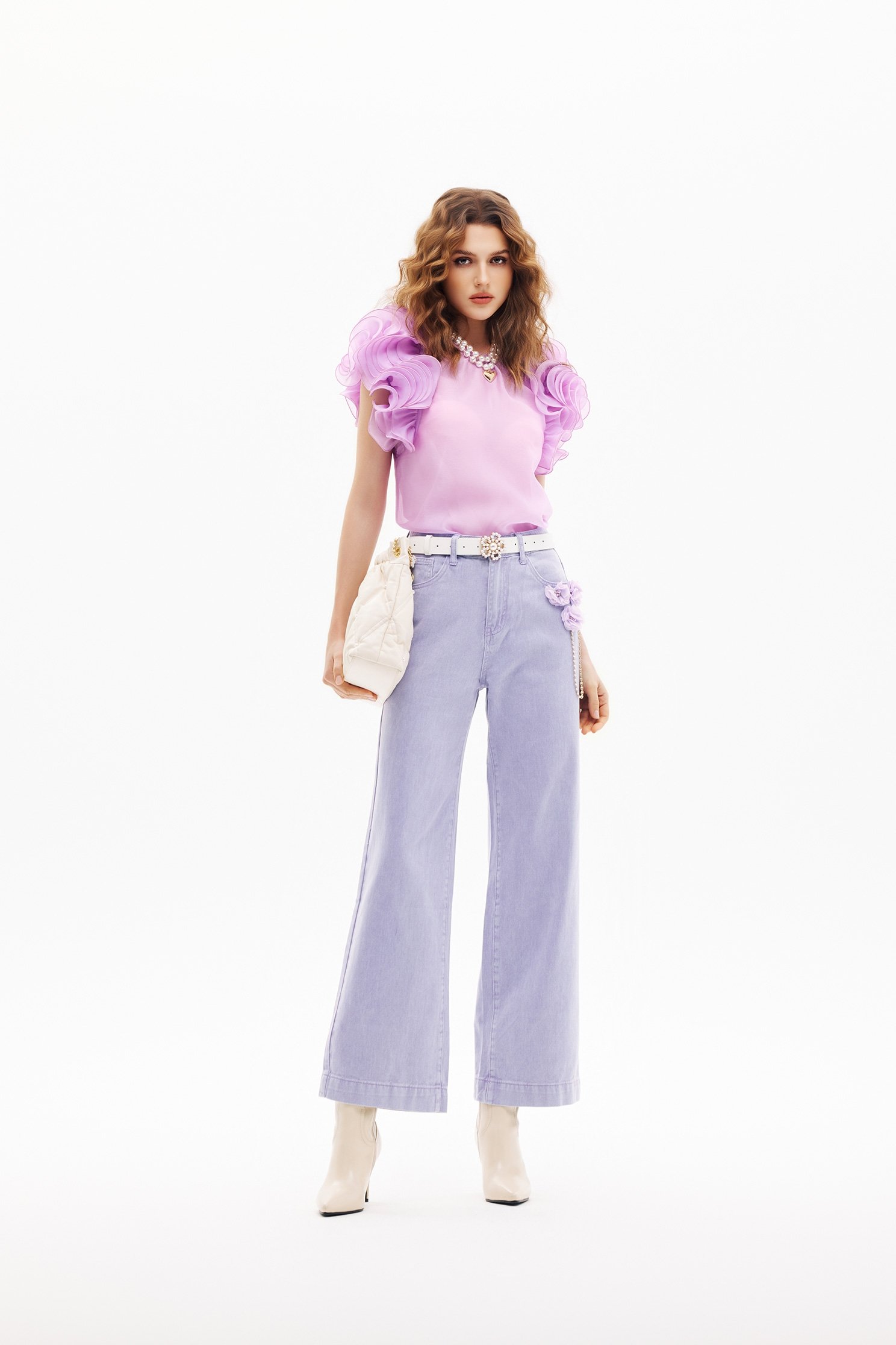 Floral Detail Wide Leg Purple JeansFloral Detail Wide Leg Purple Jeans,Season (SS) Look,Denim,Jeans,pants
